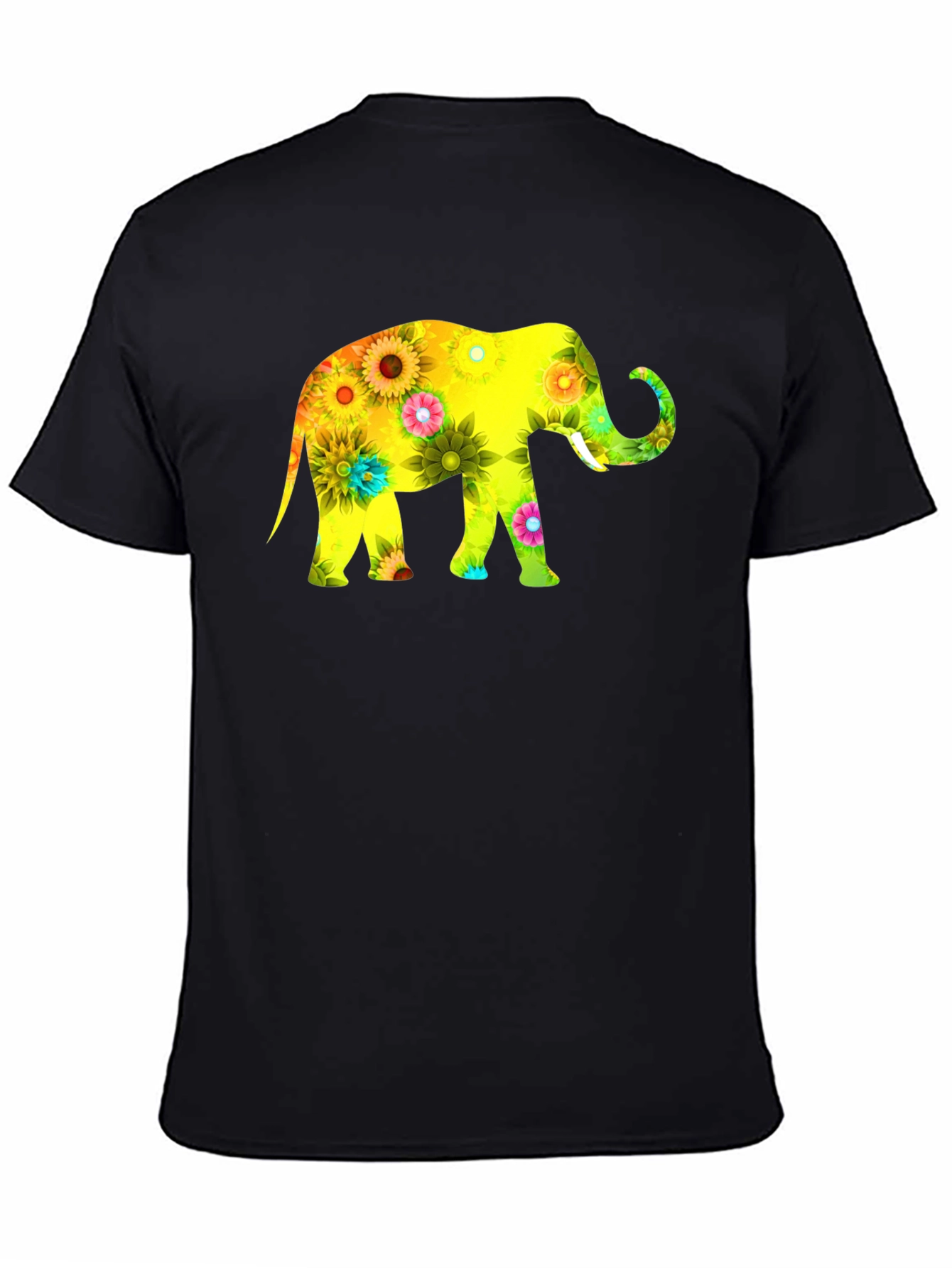 Floral Elephant Print Black T-Shirt