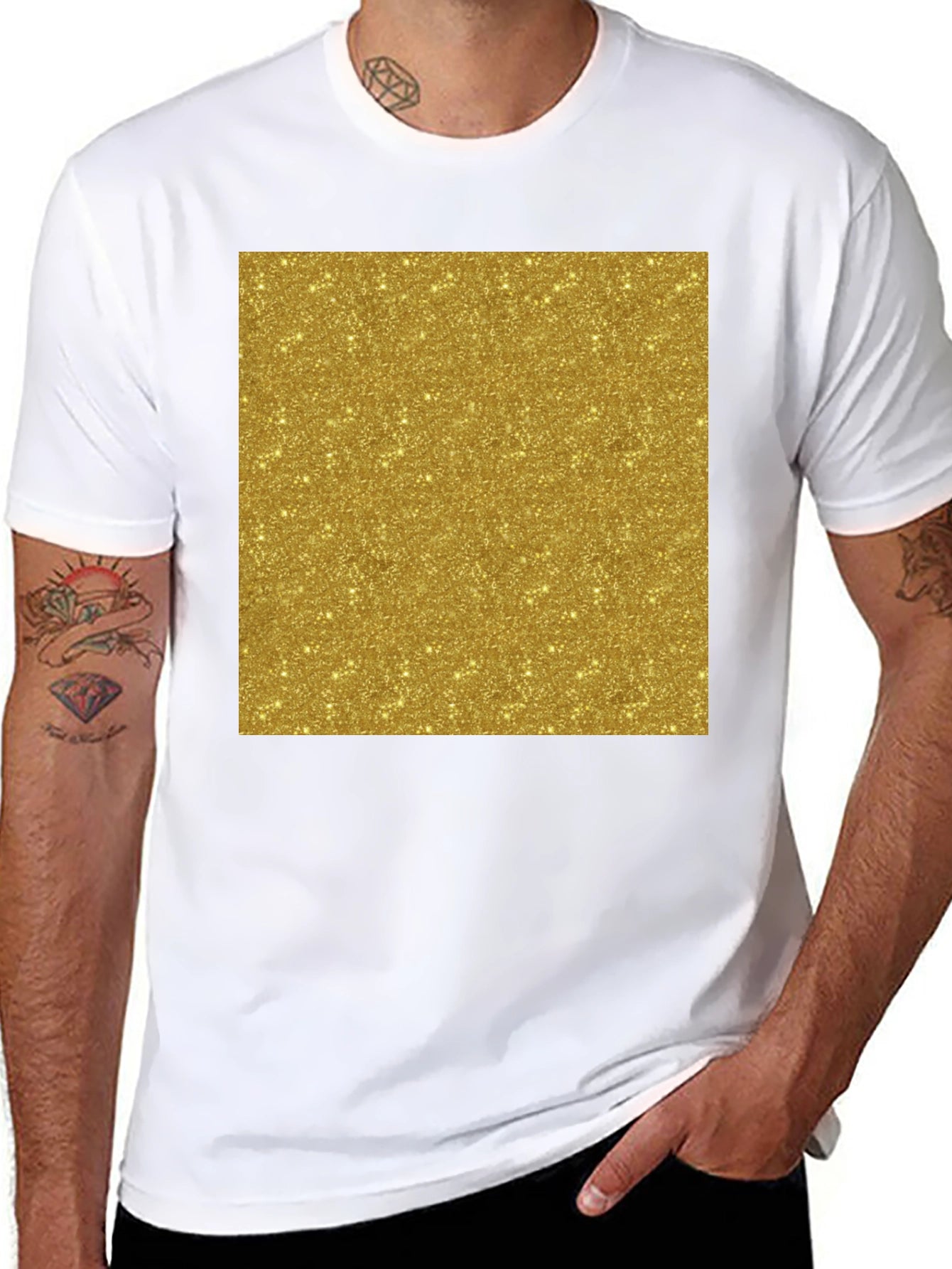 Gold Glitter Print Black T-Shirt