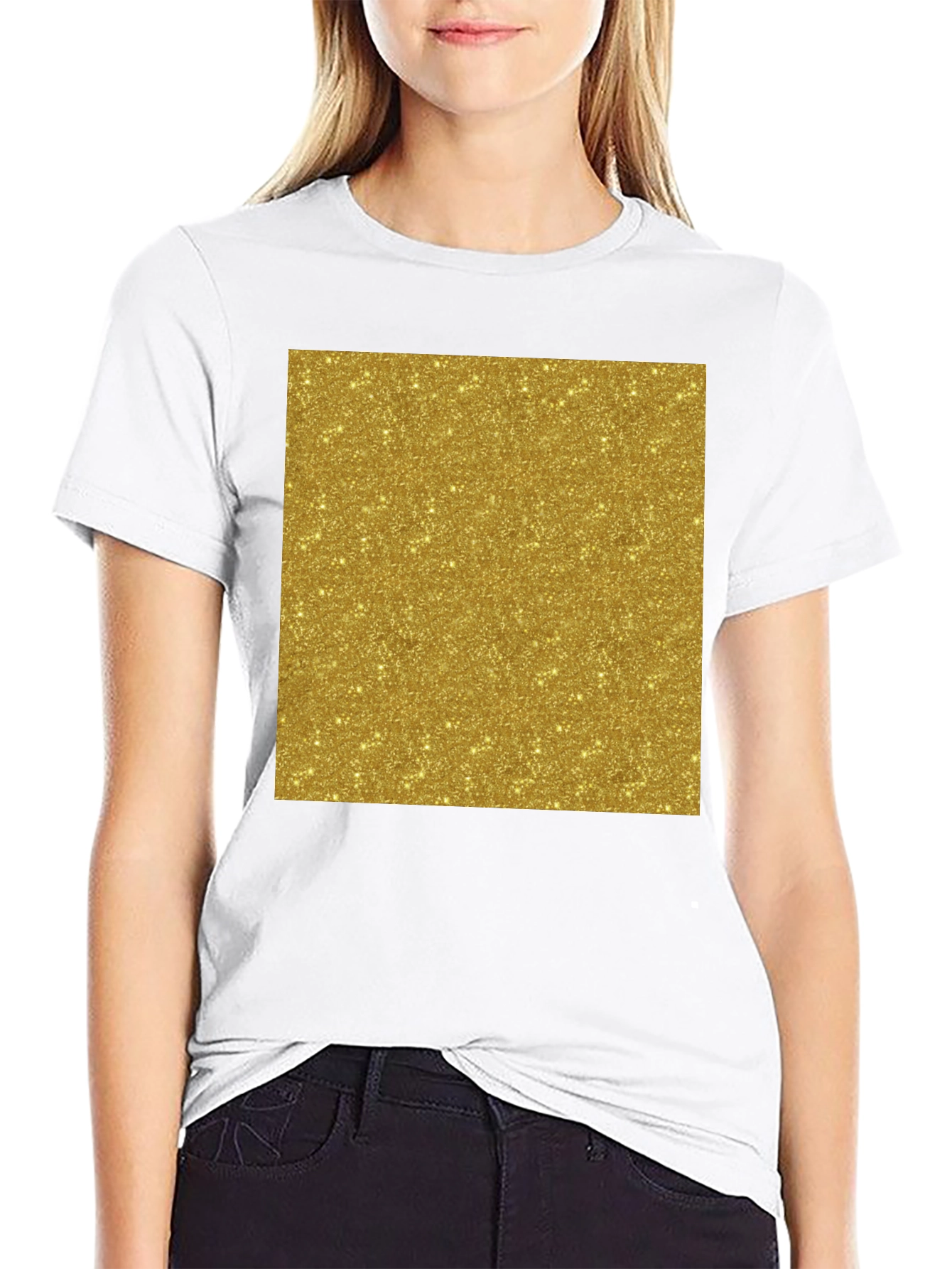 Gold Glitter Print Black T-Shirt