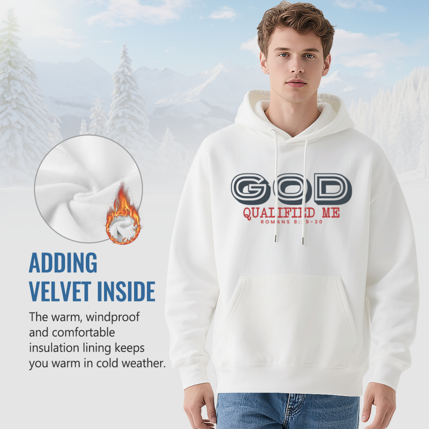 Faith God Qualified Me Romans 8:30 White Hoodie, Soft Comfort Religious Daily Top