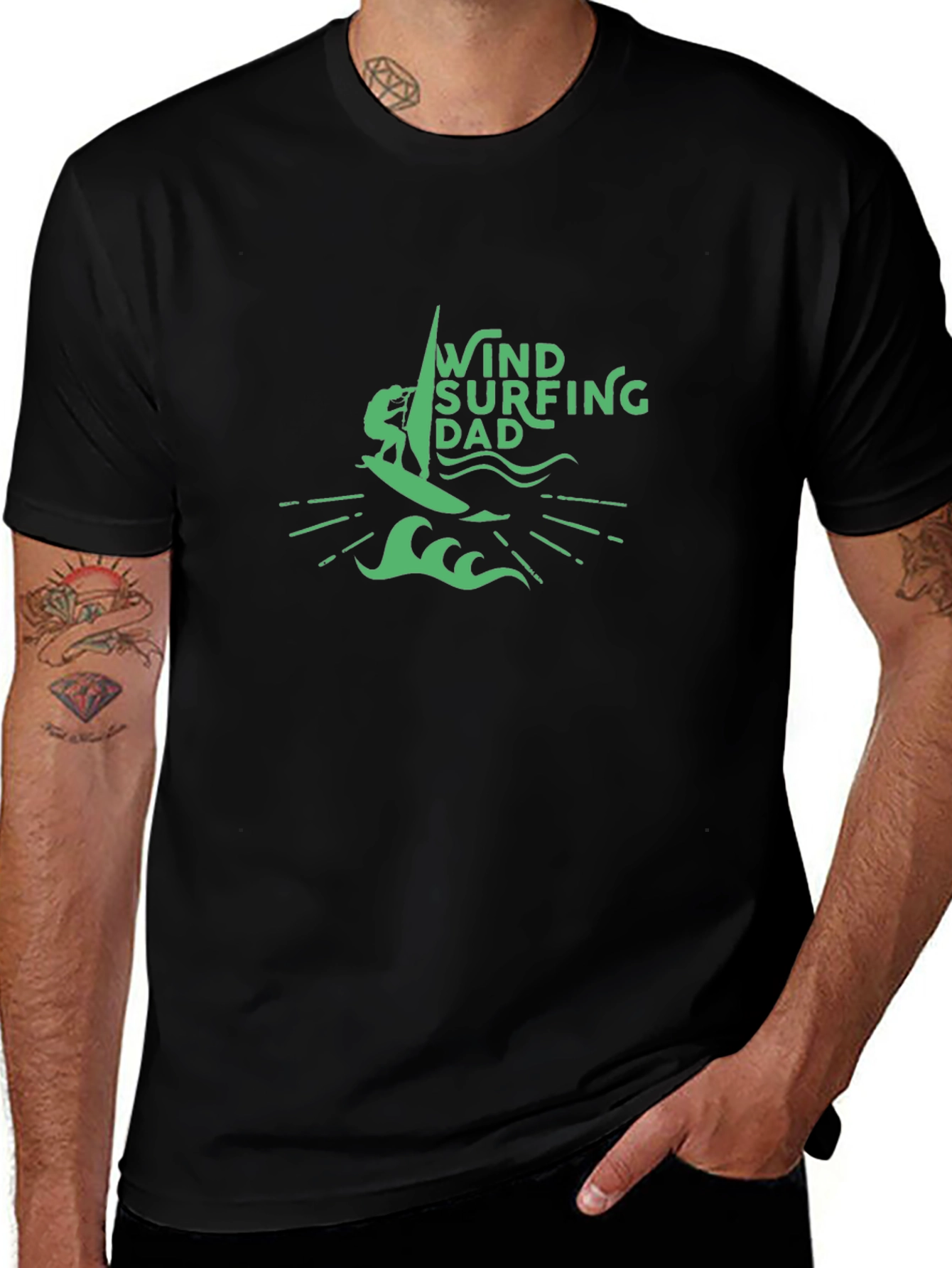 Wind Surfing Dad Black T-Shirt