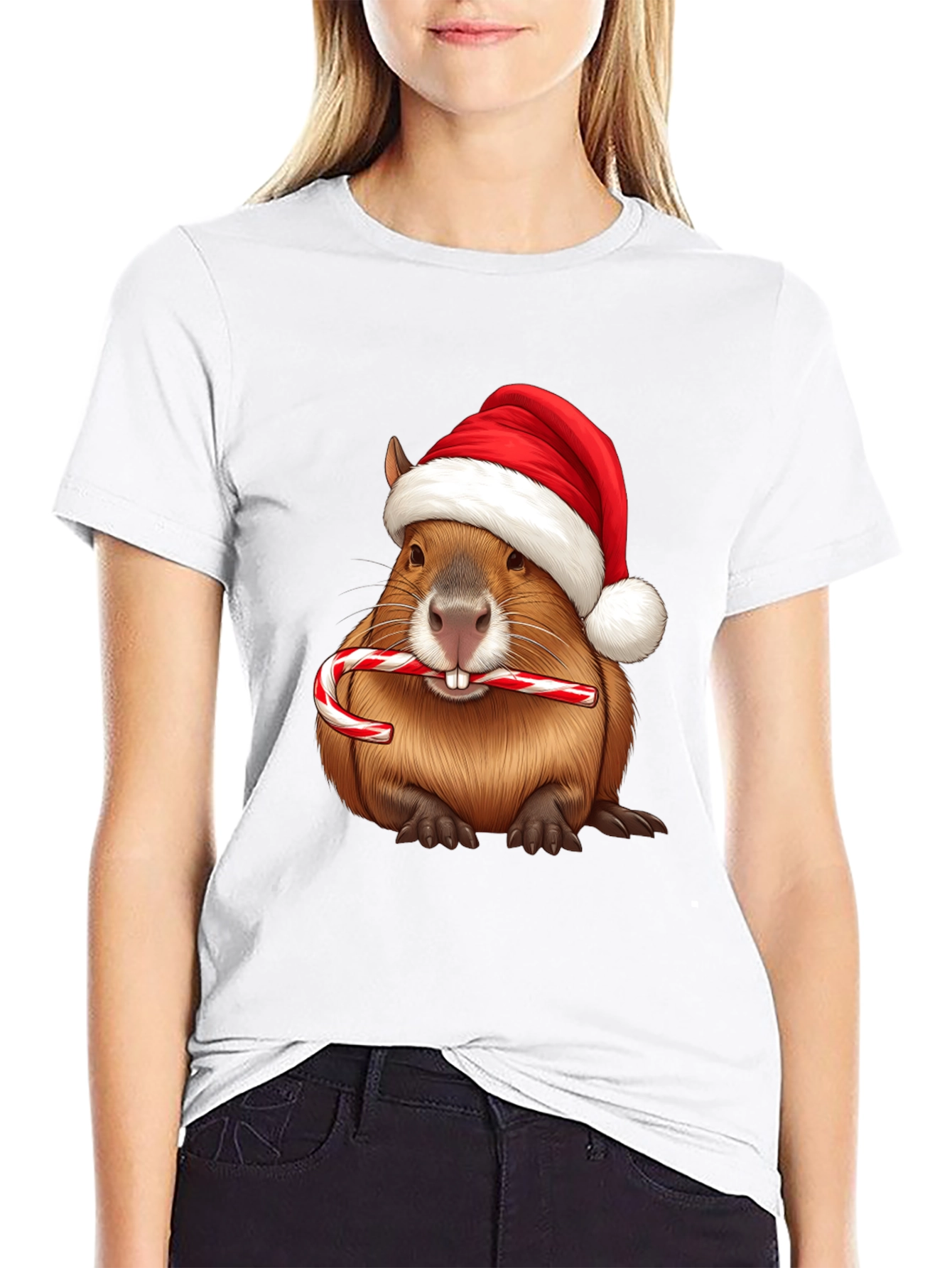 Festive Beaver Santa Hat Christmas T-Shirt
