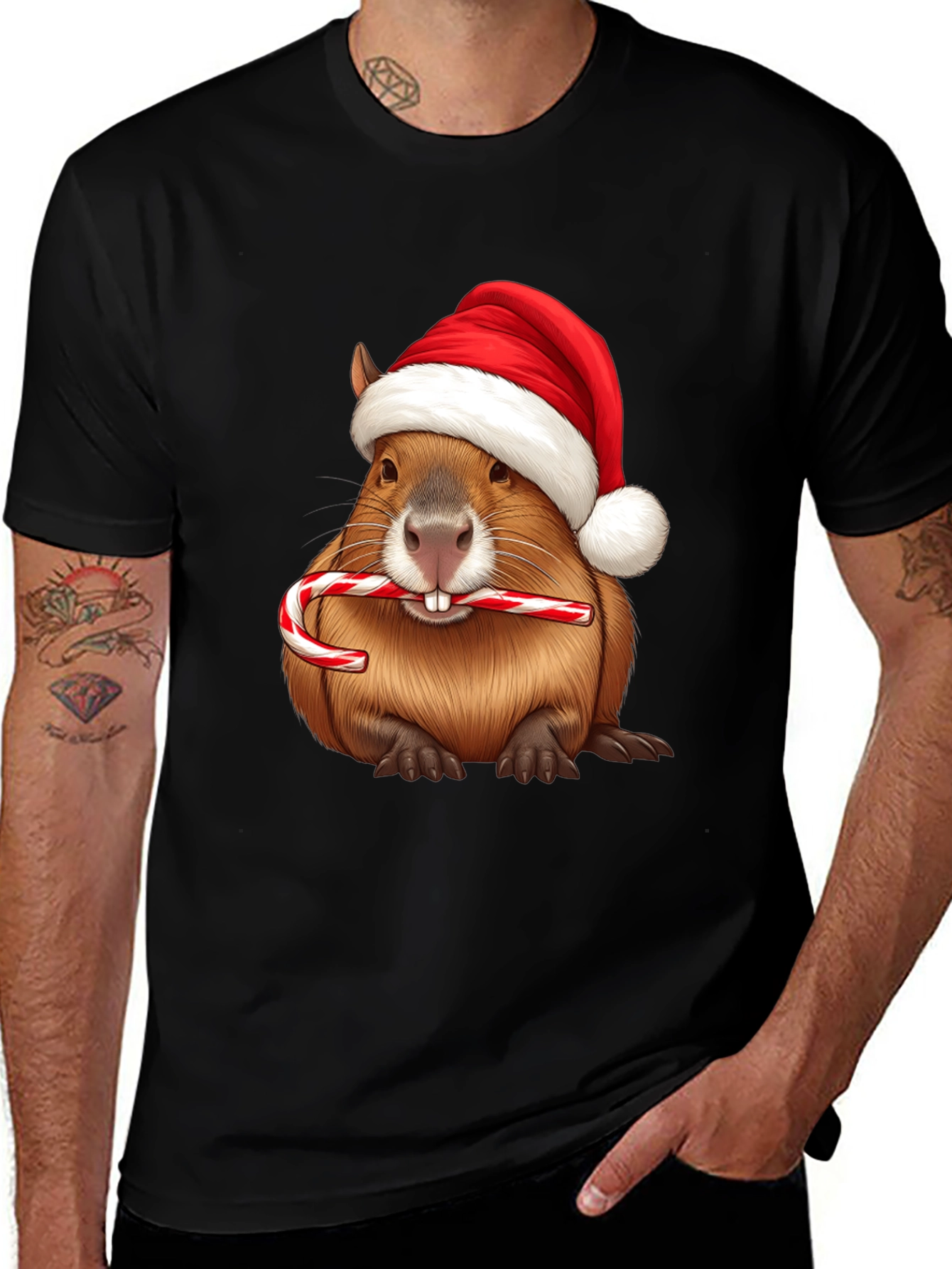 Festive Beaver Santa Hat Christmas T-Shirt