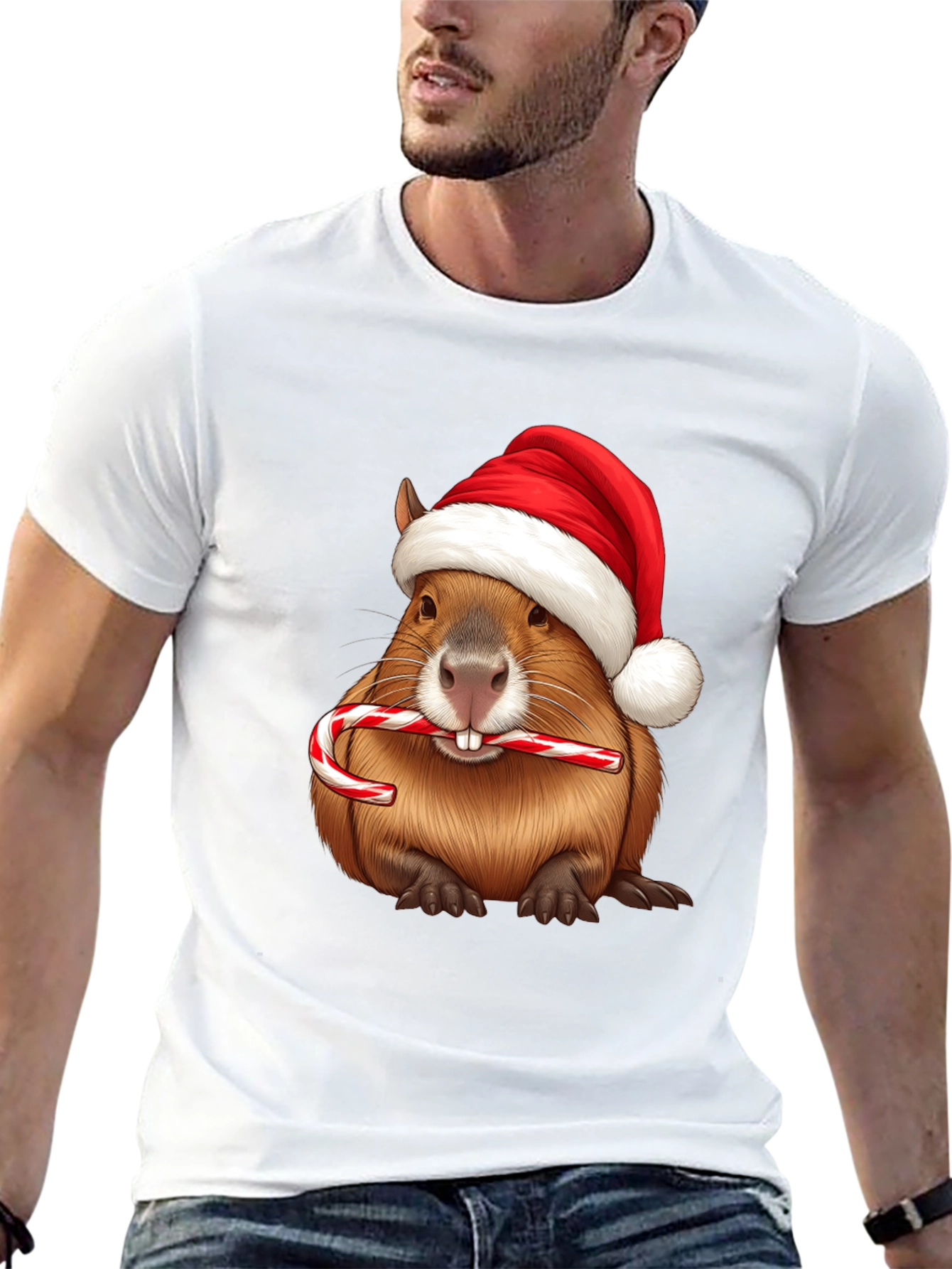 Festive Beaver Santa Hat Christmas T-Shirt