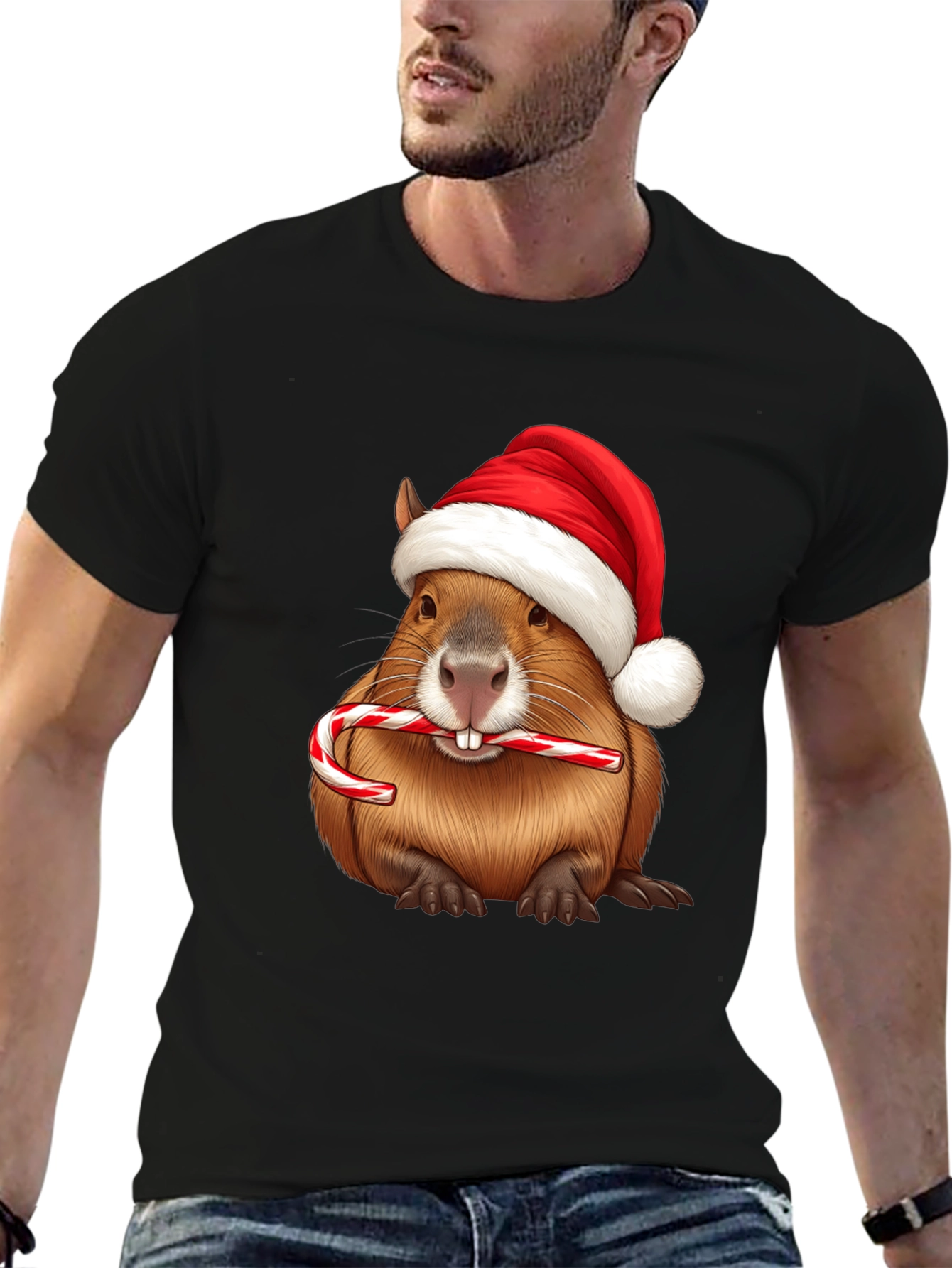 Festive Beaver Santa Hat Christmas T-Shirt