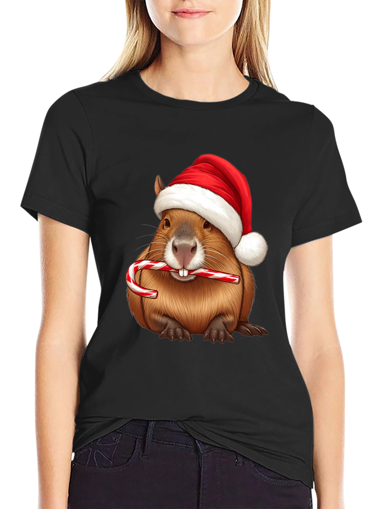 Festive Beaver Santa Hat Christmas T-Shirt