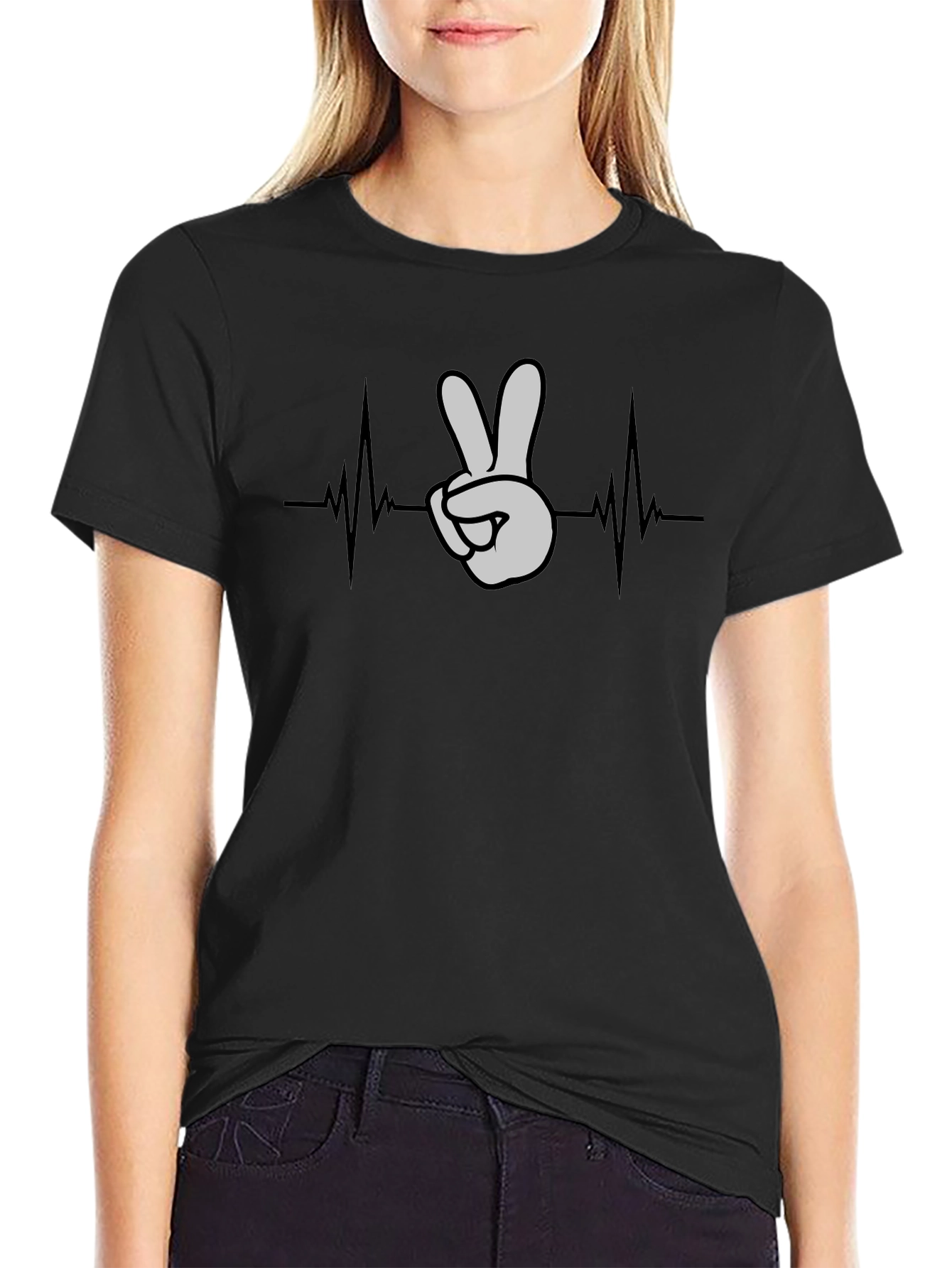 Peace Sign Heartbeat Graphic T-Shirt