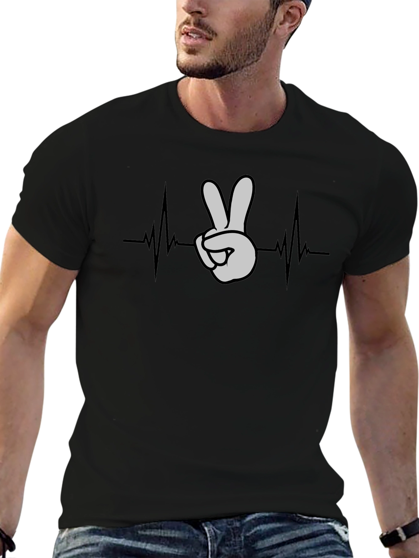 Peace Sign Heartbeat Graphic T-Shirt