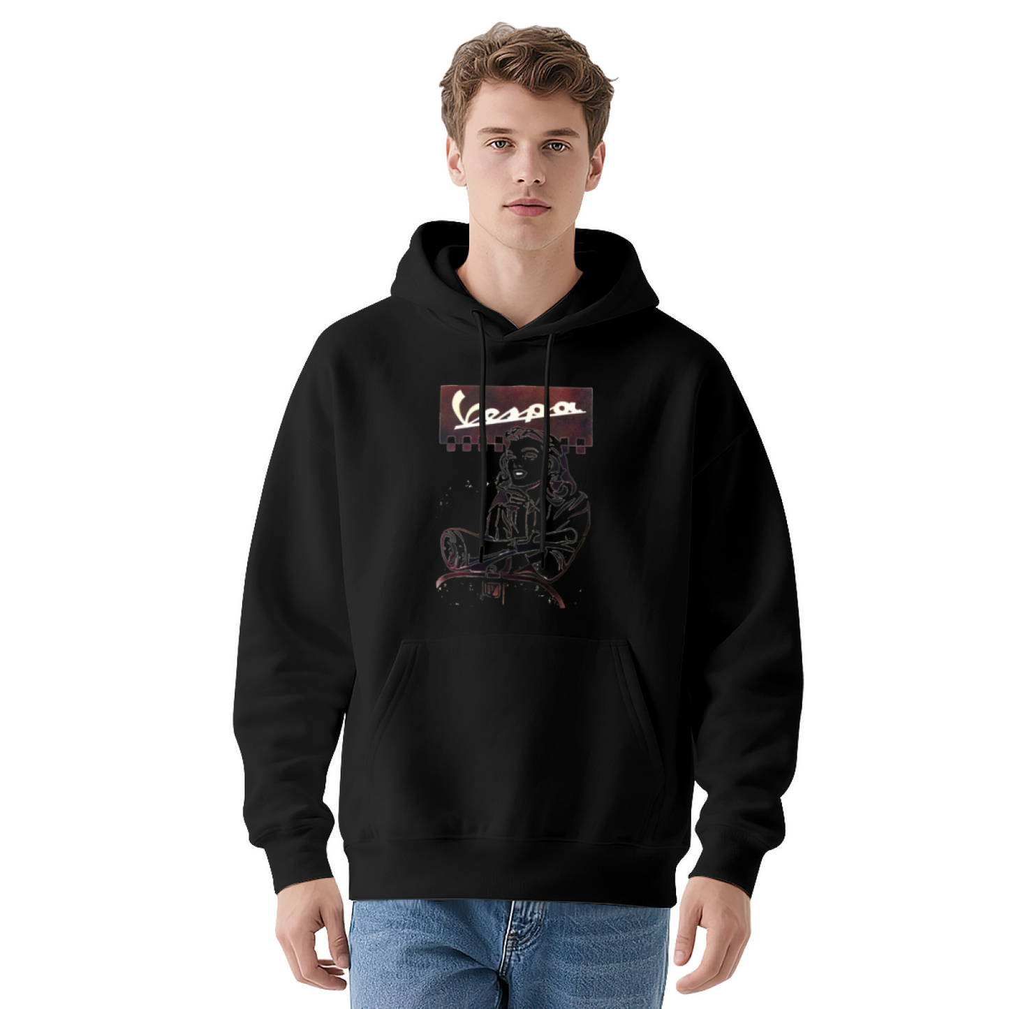 Vintage Vespa Retro Lady White Hoodie, Unisex Comfort Classic Pullover