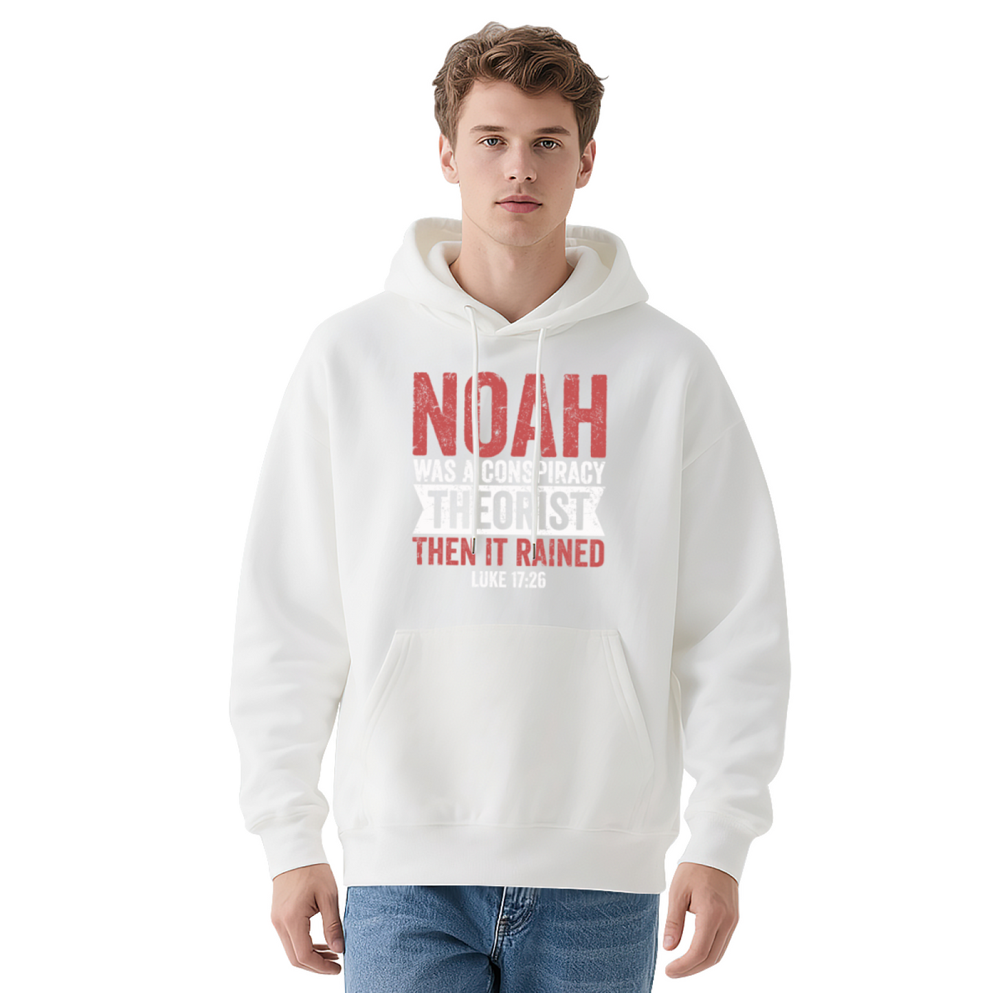 Noah Conspiracy Theorist Bible Quote Navy Hoodie, Faith Theme Comfort Pullover