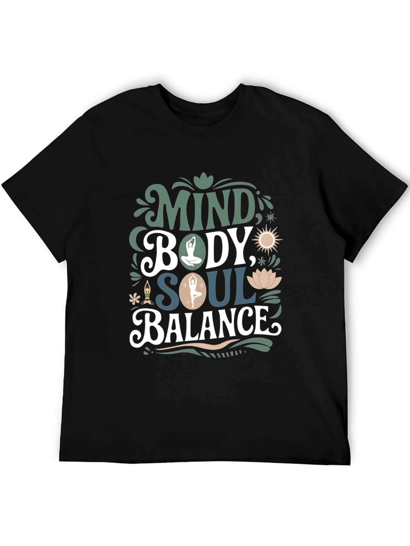 Mind Body Soul Balance T-Shirt - Mens Black Tee