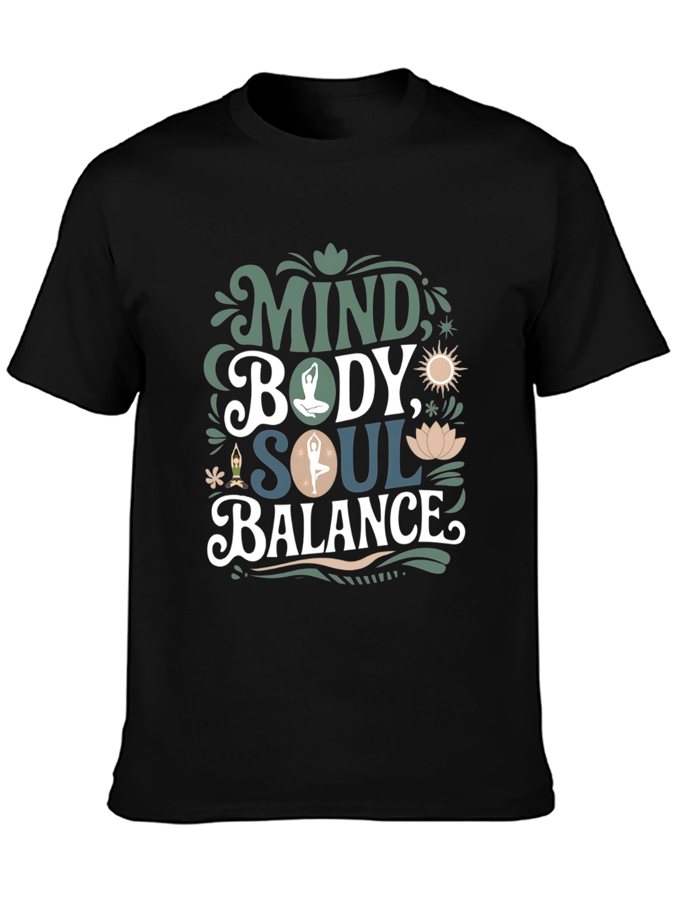 Mind Body Soul Balance T-Shirt - Mens Black Tee
