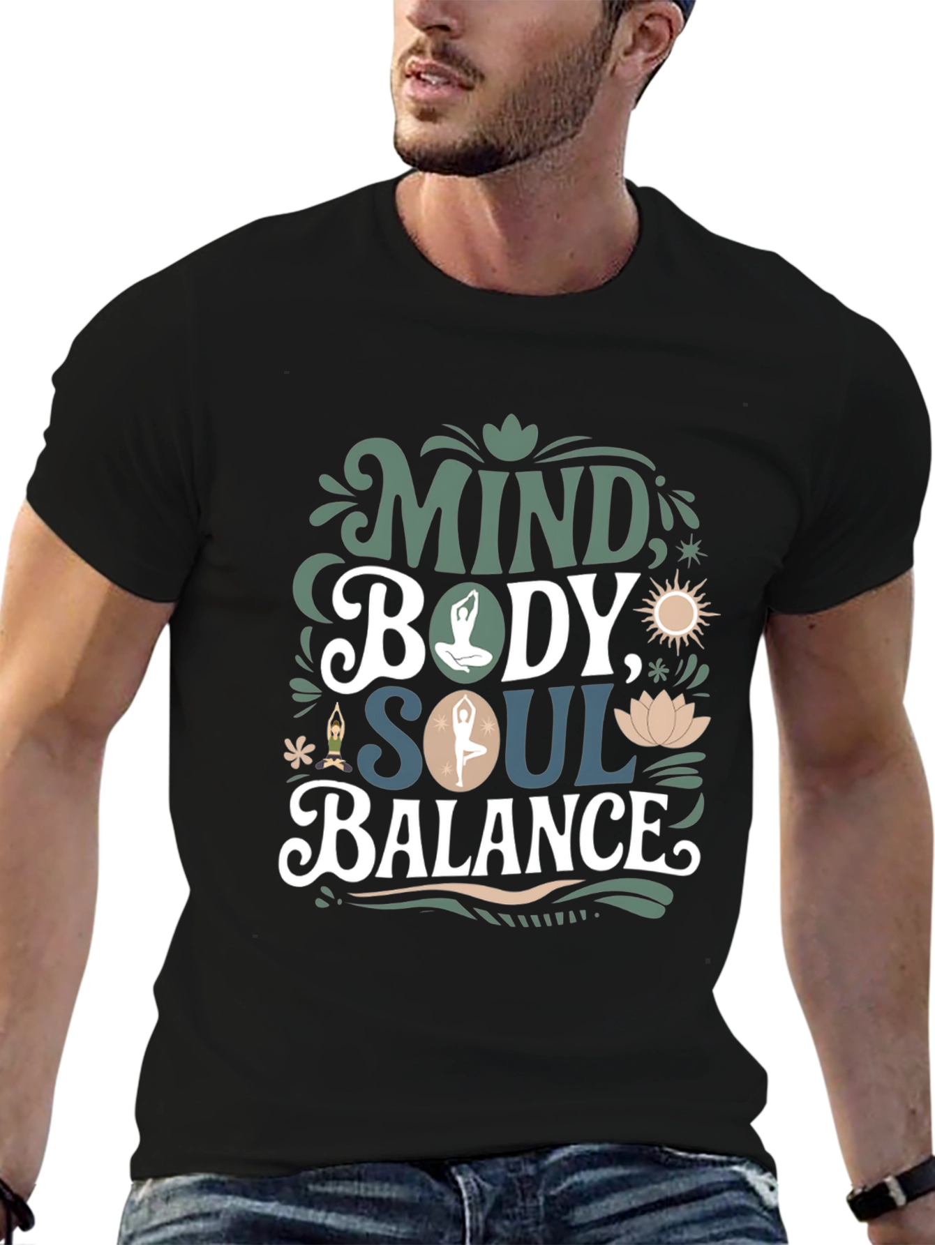 Mind Body Soul Balance T-Shirt - Mens Black Tee
