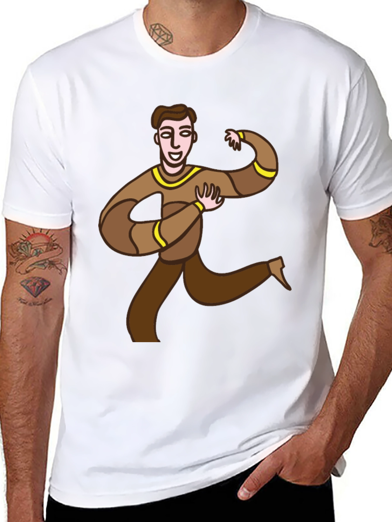 Fun Cartoon Man Graphic Tee - Black Casual T-Shirt