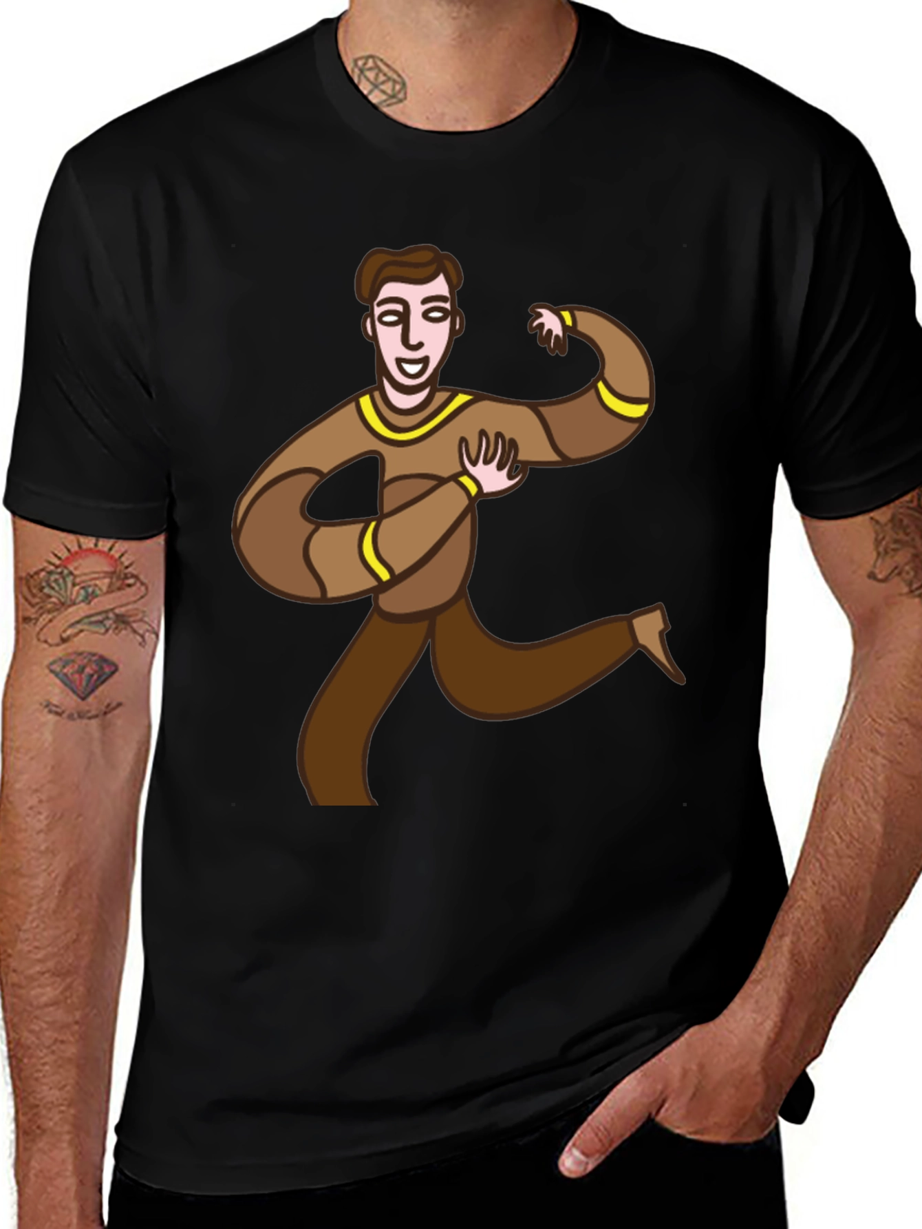 Fun Cartoon Man Graphic Tee - Black Casual T-Shirt