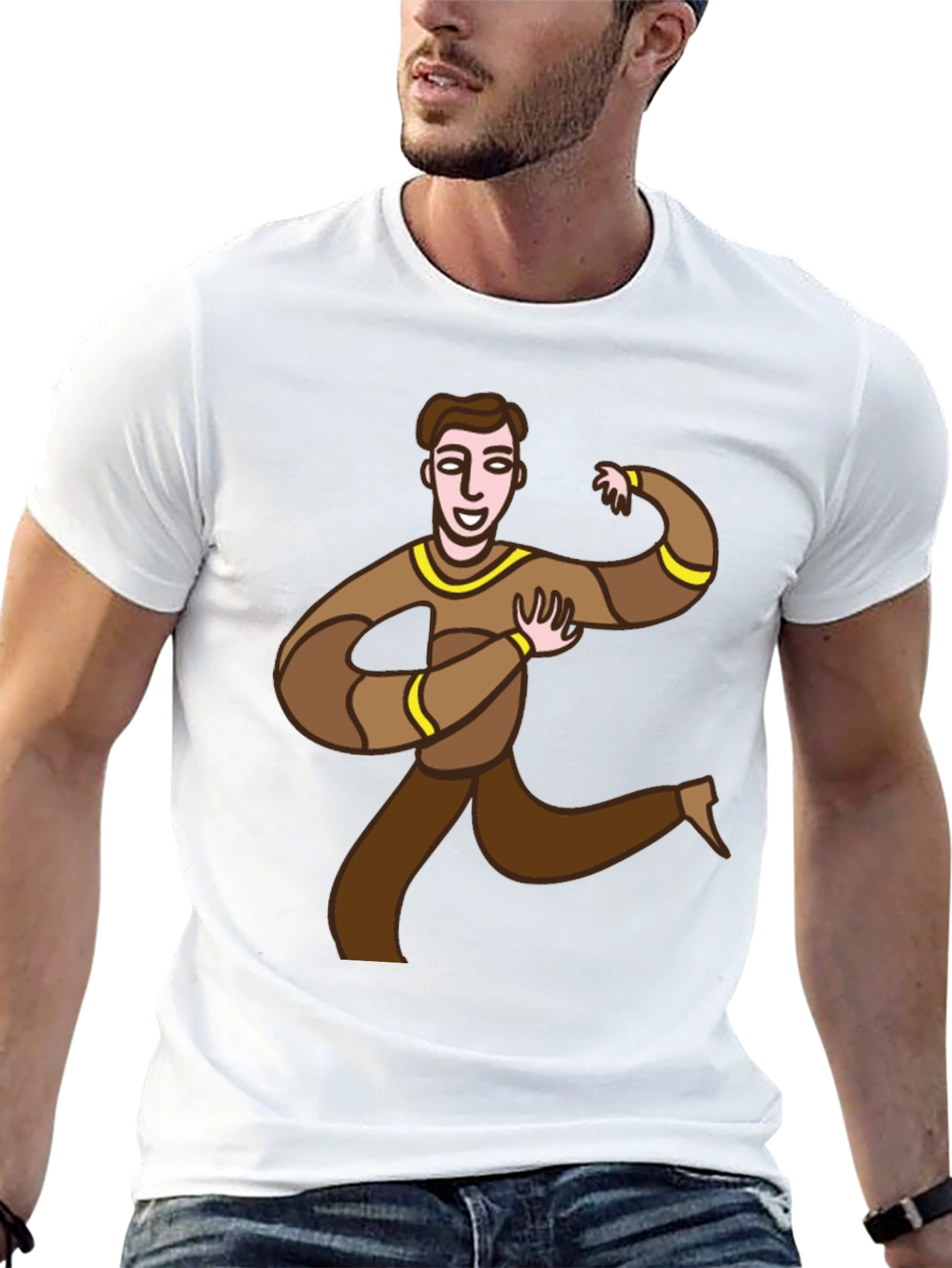 Fun Cartoon Man Graphic Tee - Black Casual T-Shirt