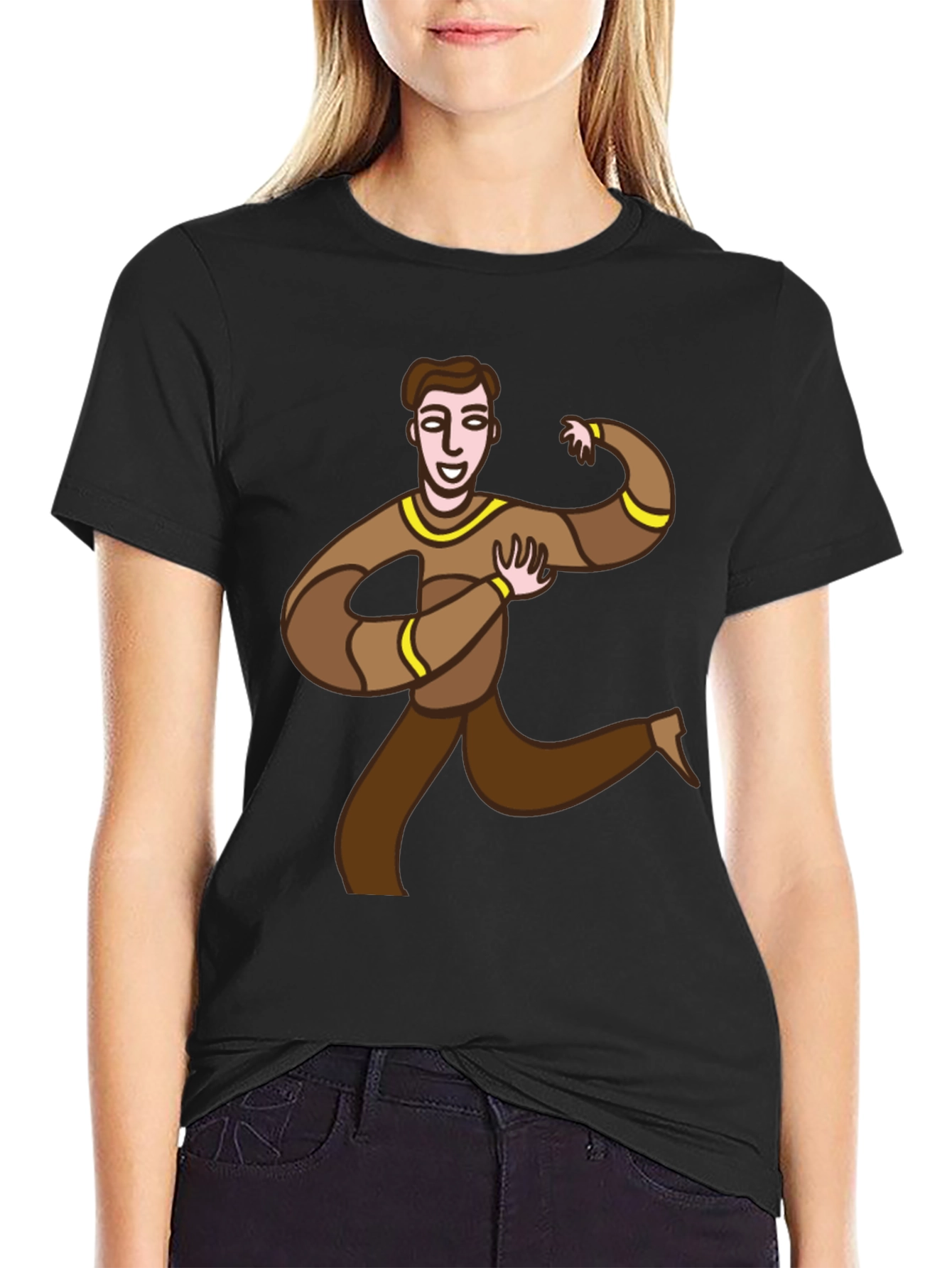 Fun Cartoon Man Graphic Tee - Black Casual T-Shirt