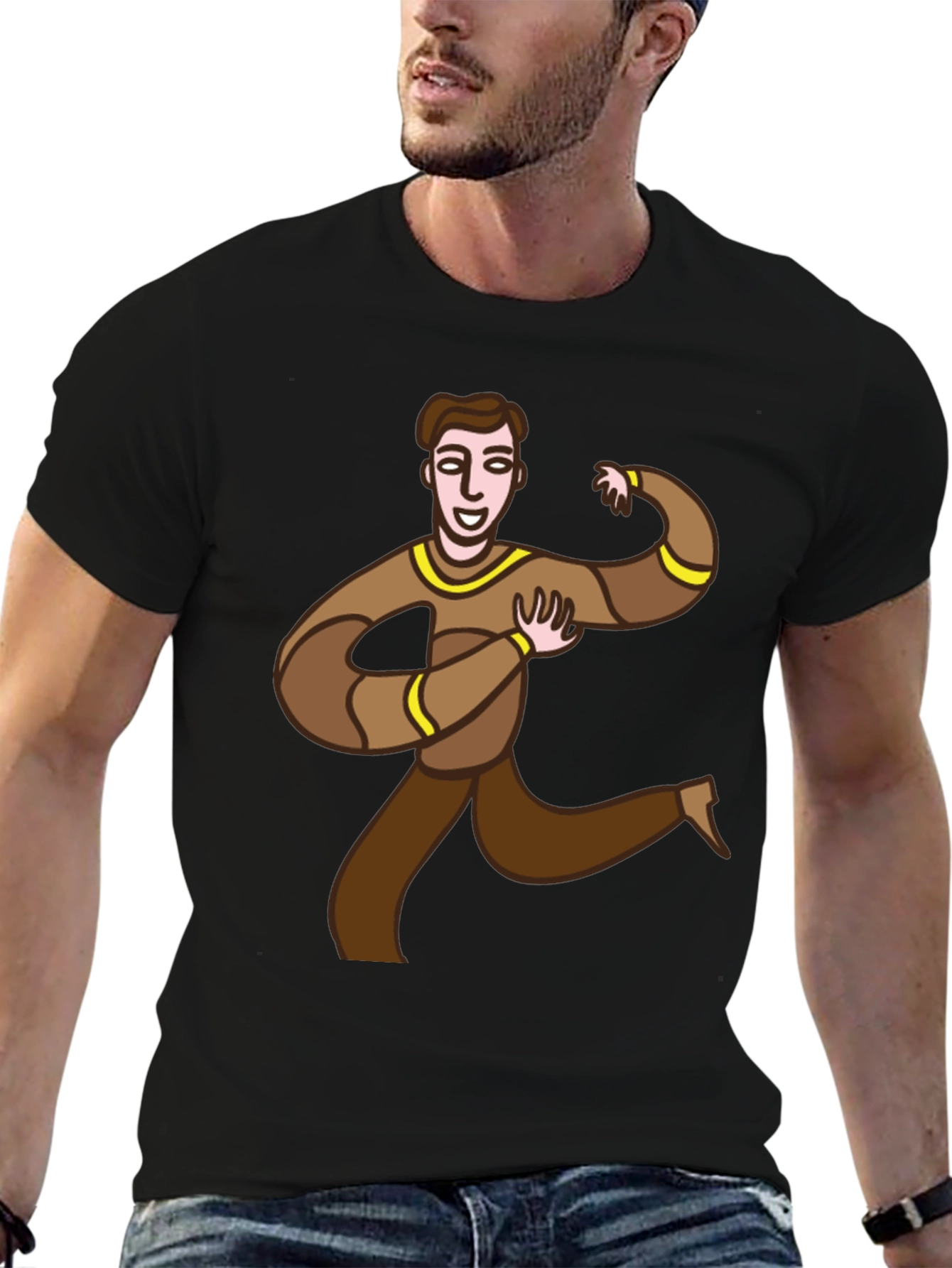 Fun Cartoon Man Graphic Tee - Black Casual T-Shirt