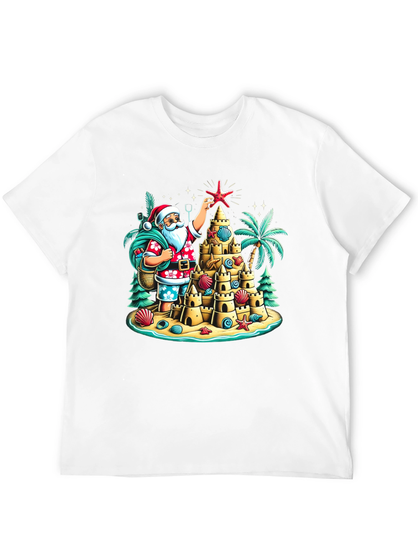 Tropical Santa Sandcastle T-Shirt Holiday Tee