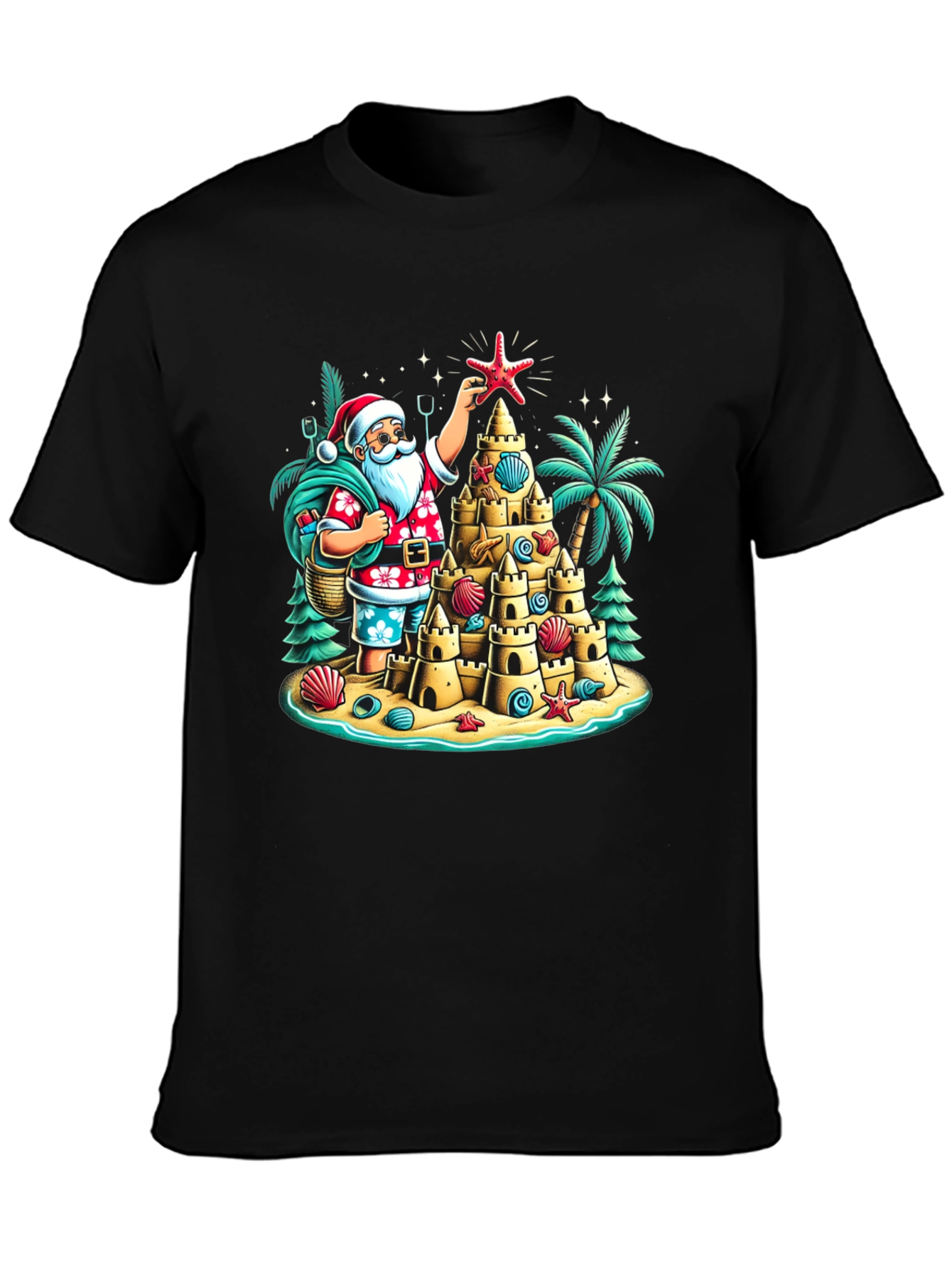 Tropical Santa Sandcastle T-Shirt Holiday Tee