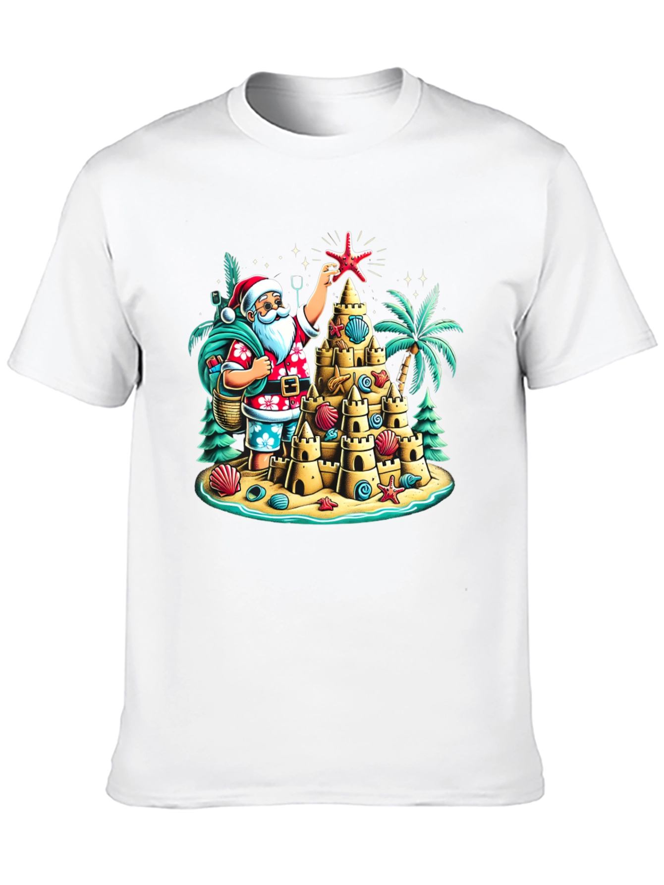 Tropical Santa Sandcastle T-Shirt Holiday Tee
