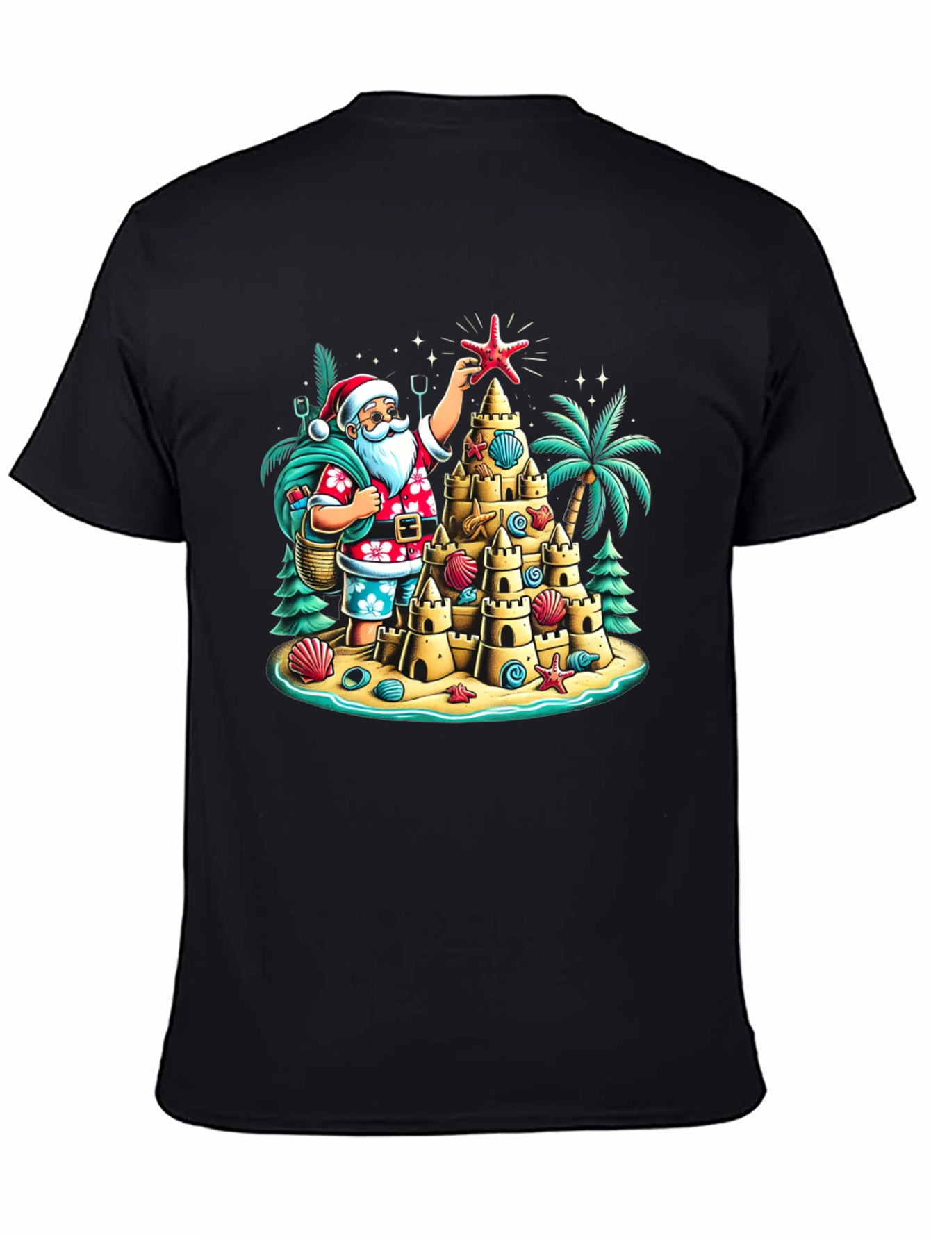 Tropical Santa Sandcastle T-Shirt Holiday Tee