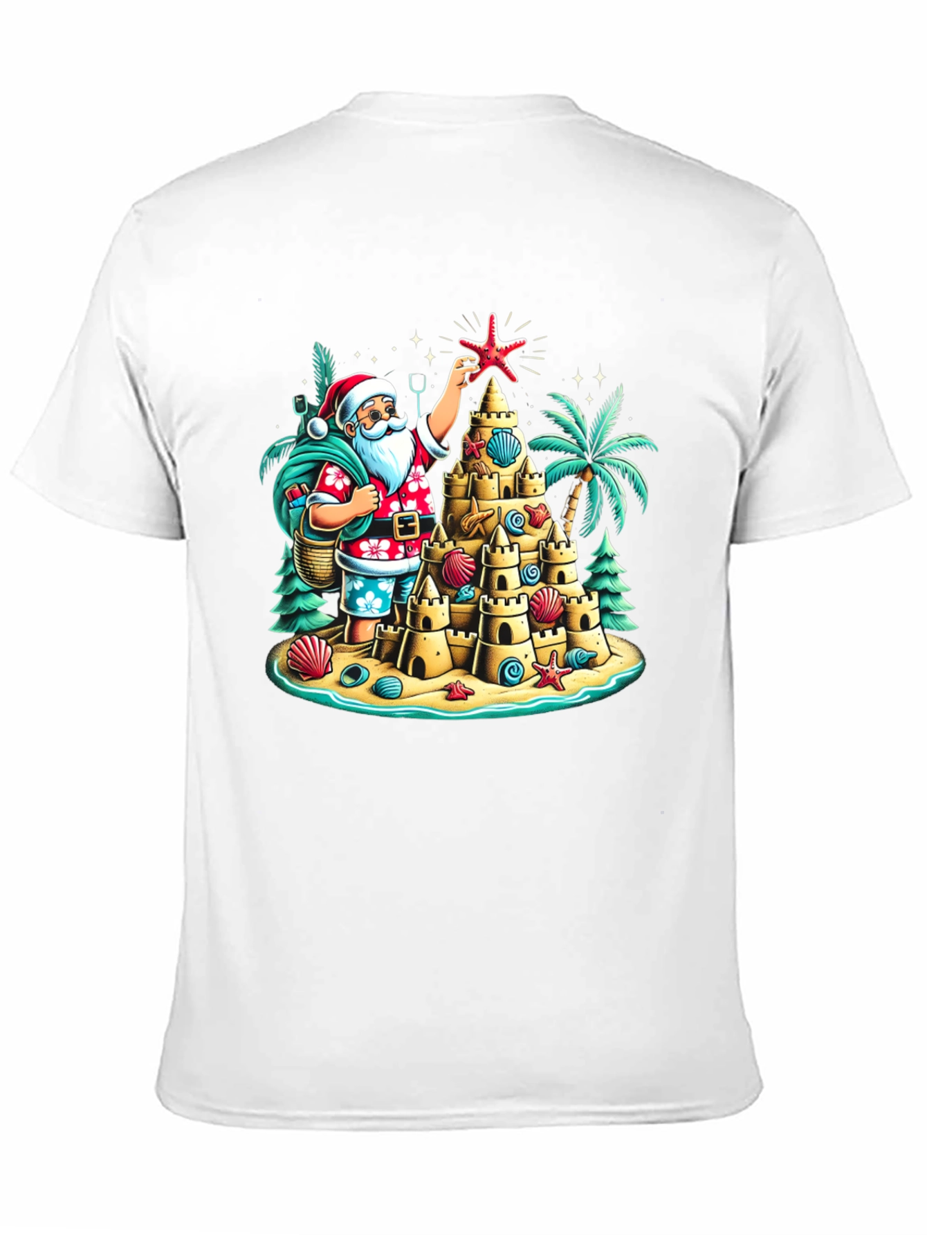 Tropical Santa Sandcastle T-Shirt Holiday Tee
