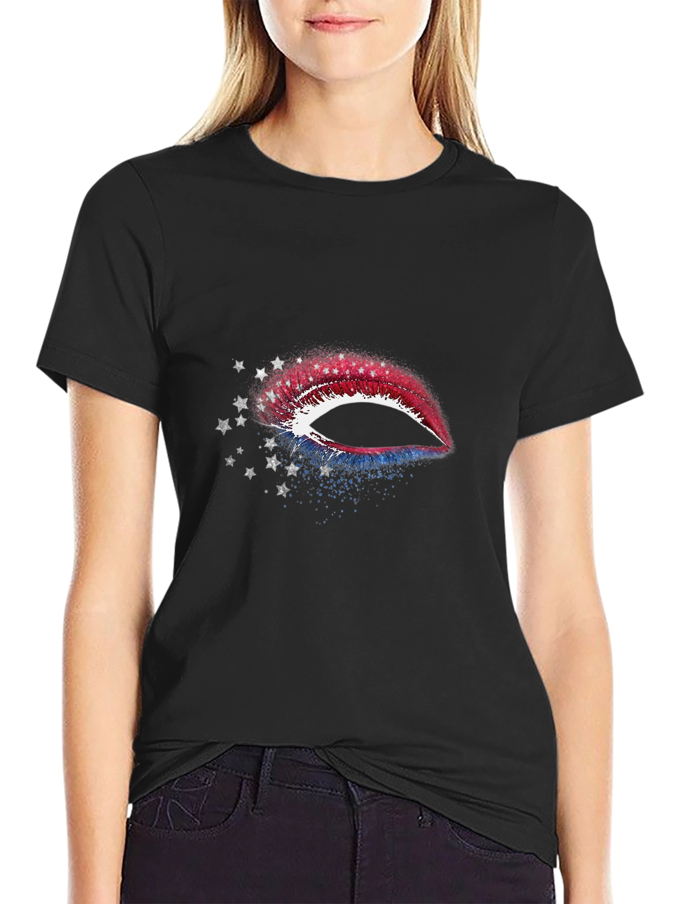 Patriotic Lips T-Shirt - USA Flag Graphic Tee