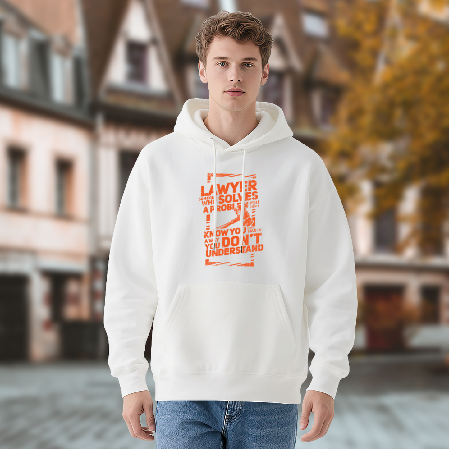 Trendy Lawyer Quote Graphic White Hoodie, Relaxed Fit Warm Daily Hooded Top
