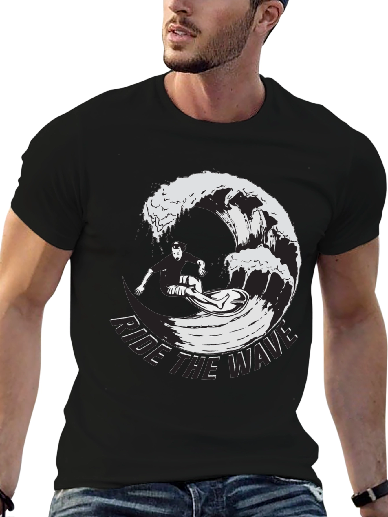 Ride The Wave Black Graphic T-Shirt