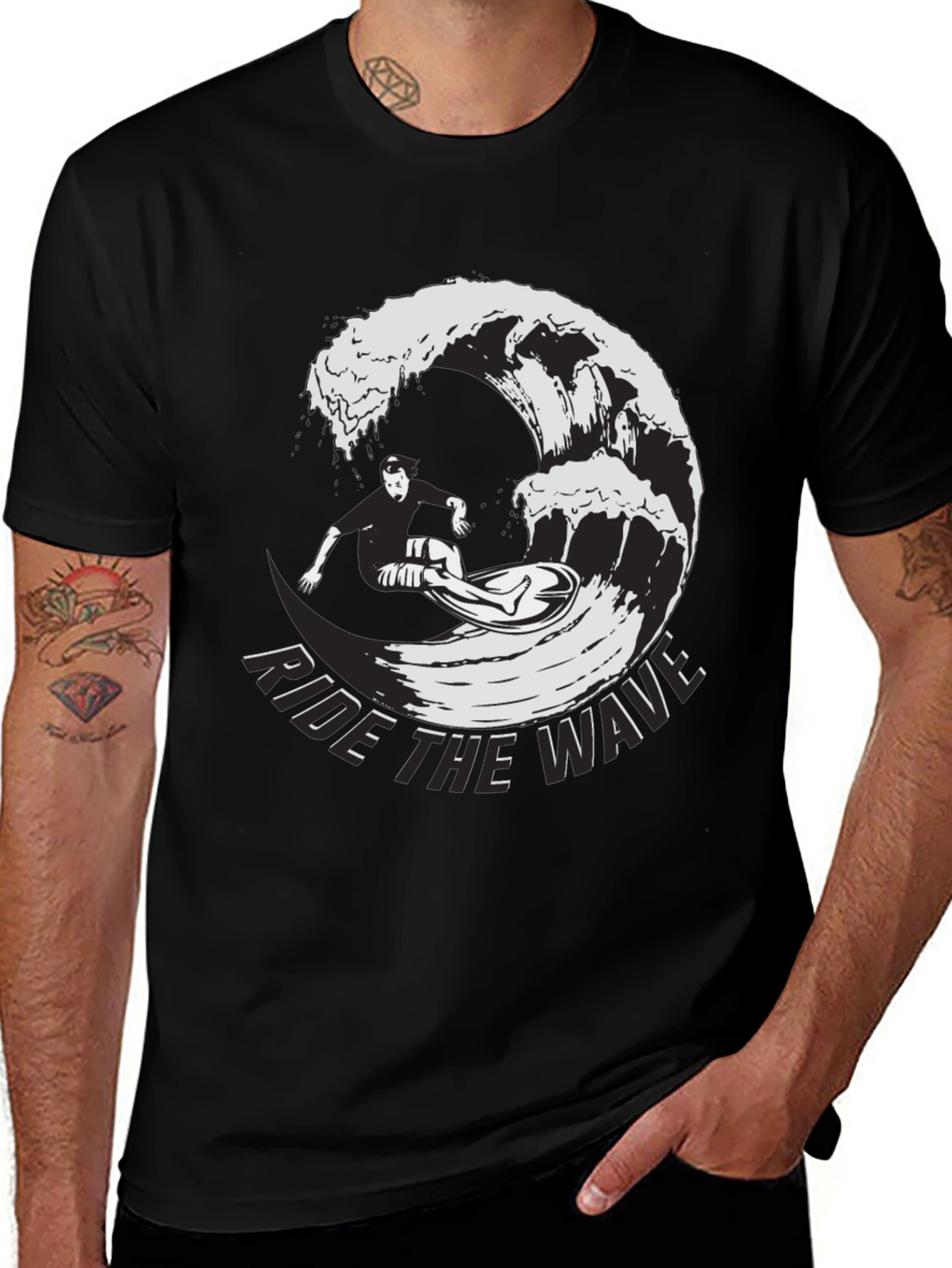 Ride The Wave Black Graphic T-Shirt