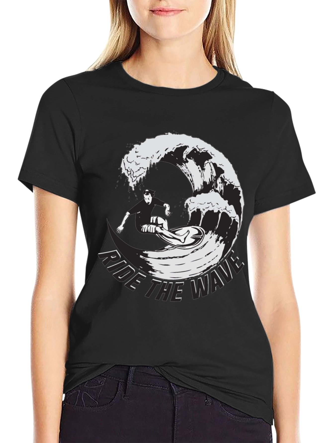 Ride The Wave Black Graphic T-Shirt