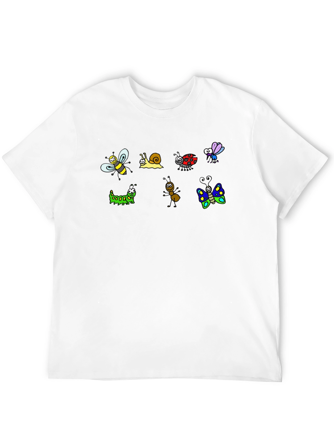 Cartoon Insects Black Cotton T-Shirt