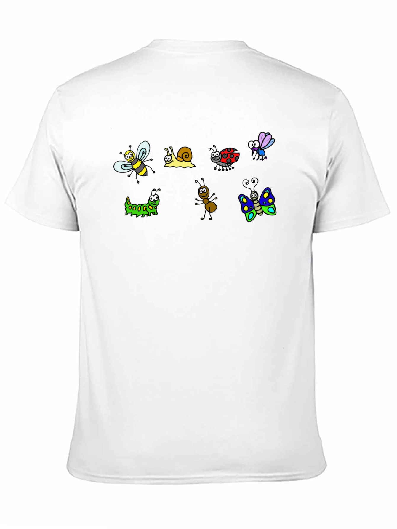 Cartoon Insects Black Cotton T-Shirt