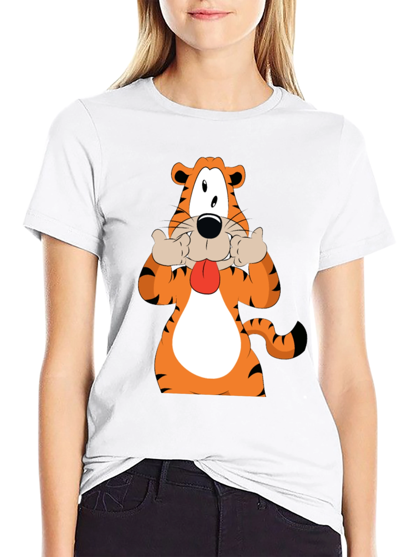 Funny Cartoon Tiger Graphic Black T-Shirt