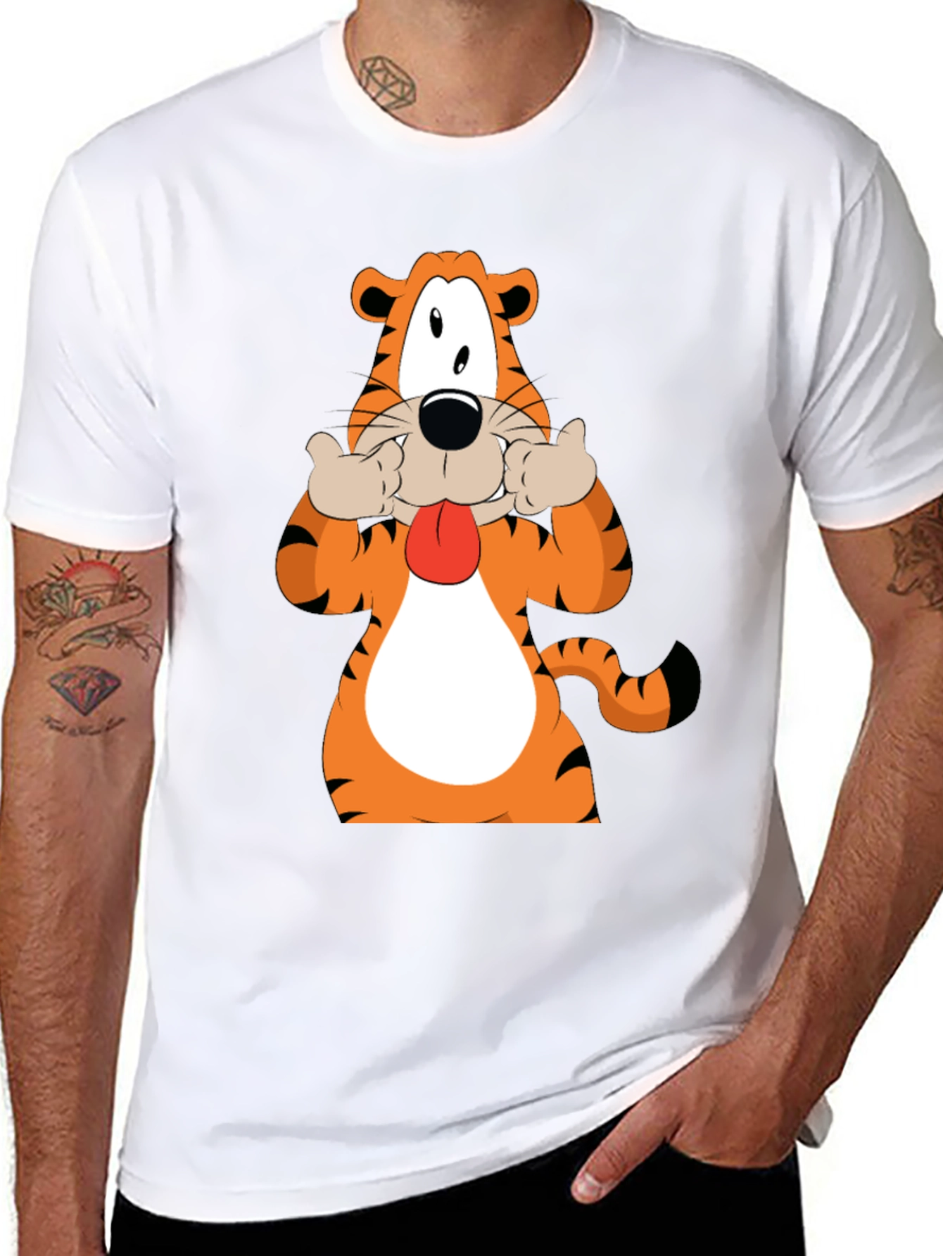 Funny Cartoon Tiger Graphic Black T-Shirt