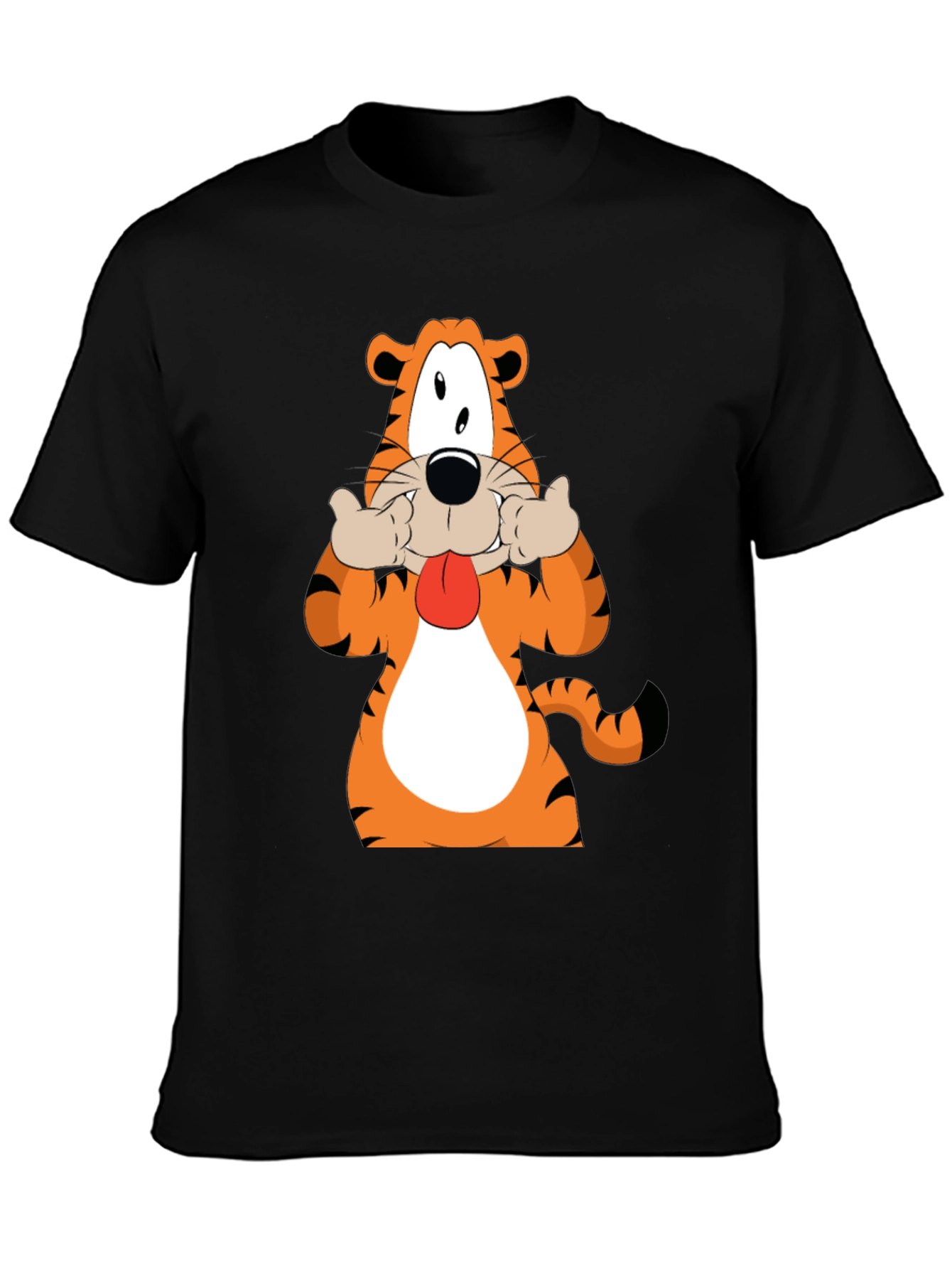 Funny Cartoon Tiger Graphic Black T-Shirt