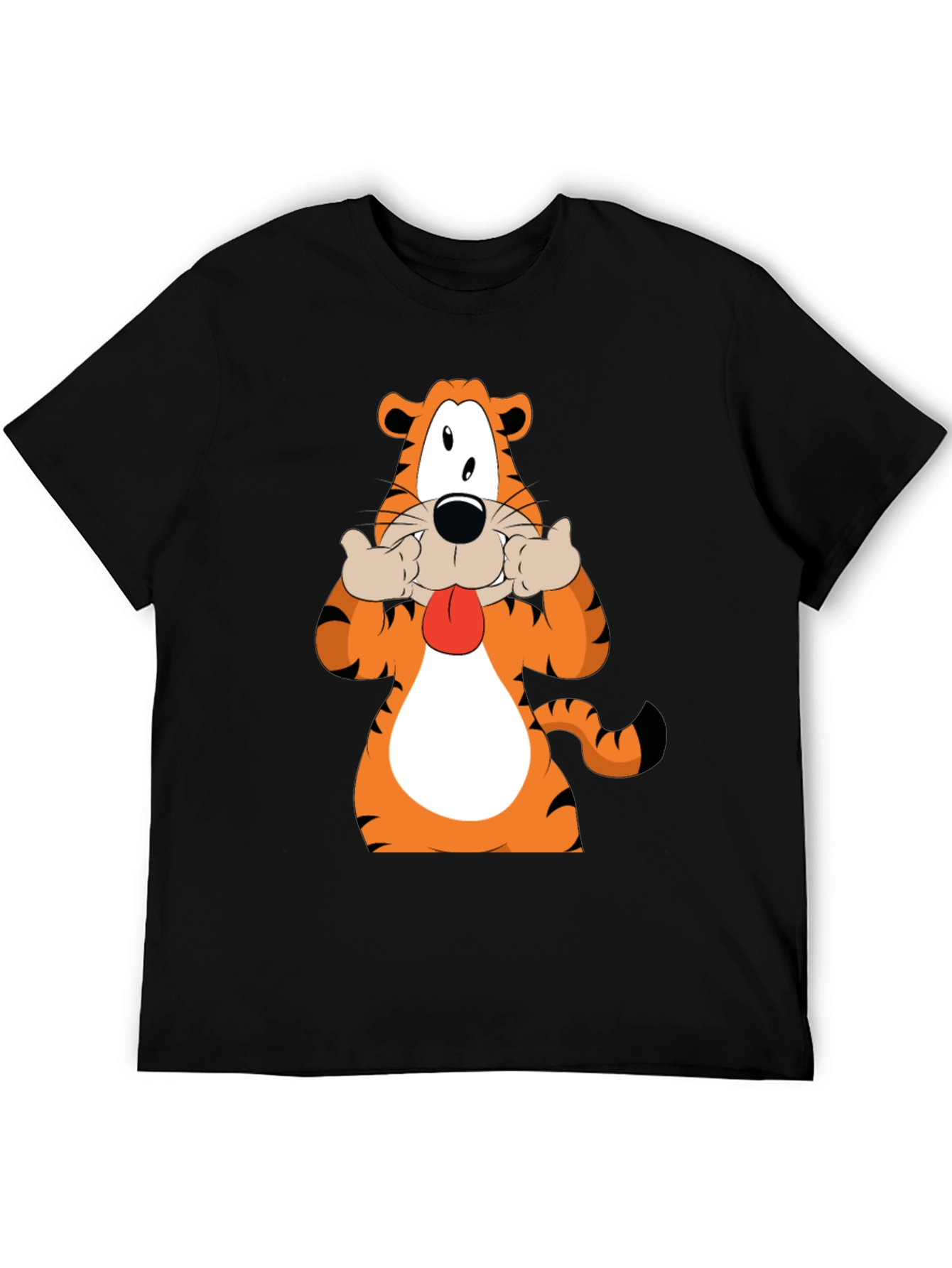Funny Cartoon Tiger Graphic Black T-Shirt