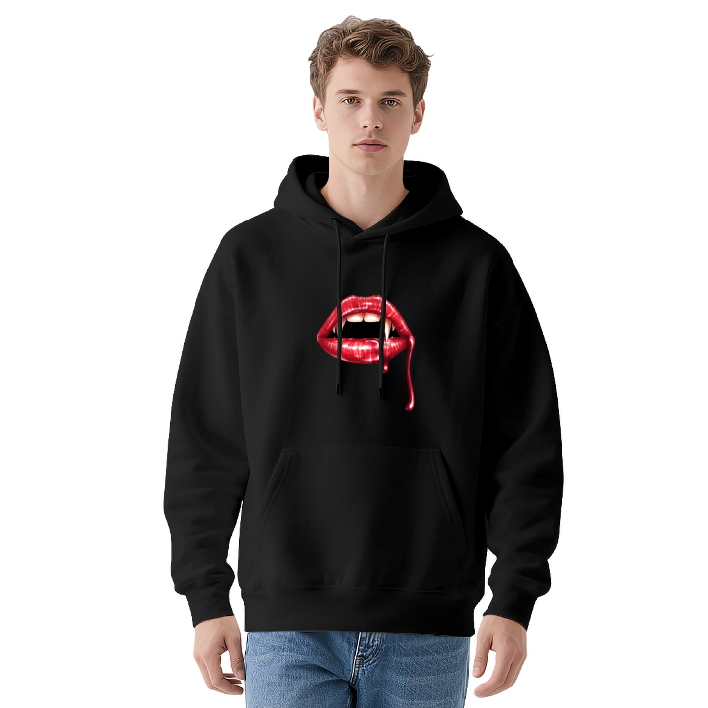 Vampire Blood Lips White Hoodie, Edgy Cozy Street Top