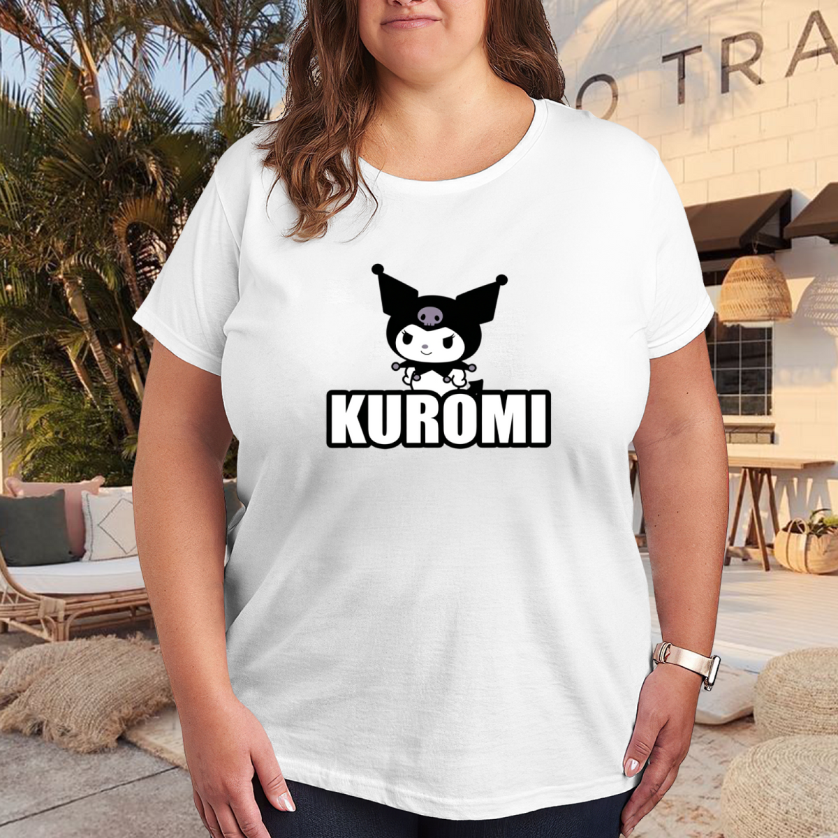 Bold Kuromi Letter Print Trendy Plus?Size Women Casual T?Shirt