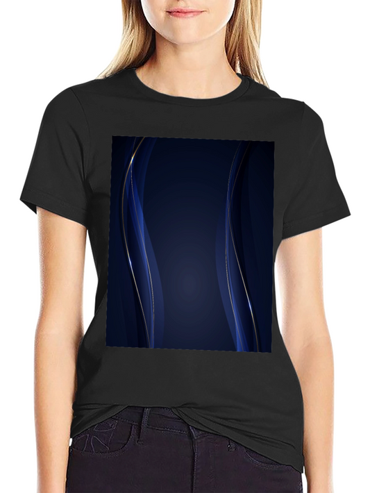 Elegant Dark Blue Abstract Wave Design Black T-Shirt