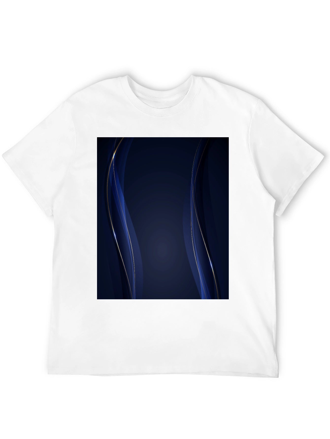 Elegant Dark Blue Abstract Wave Design Black T-Shirt