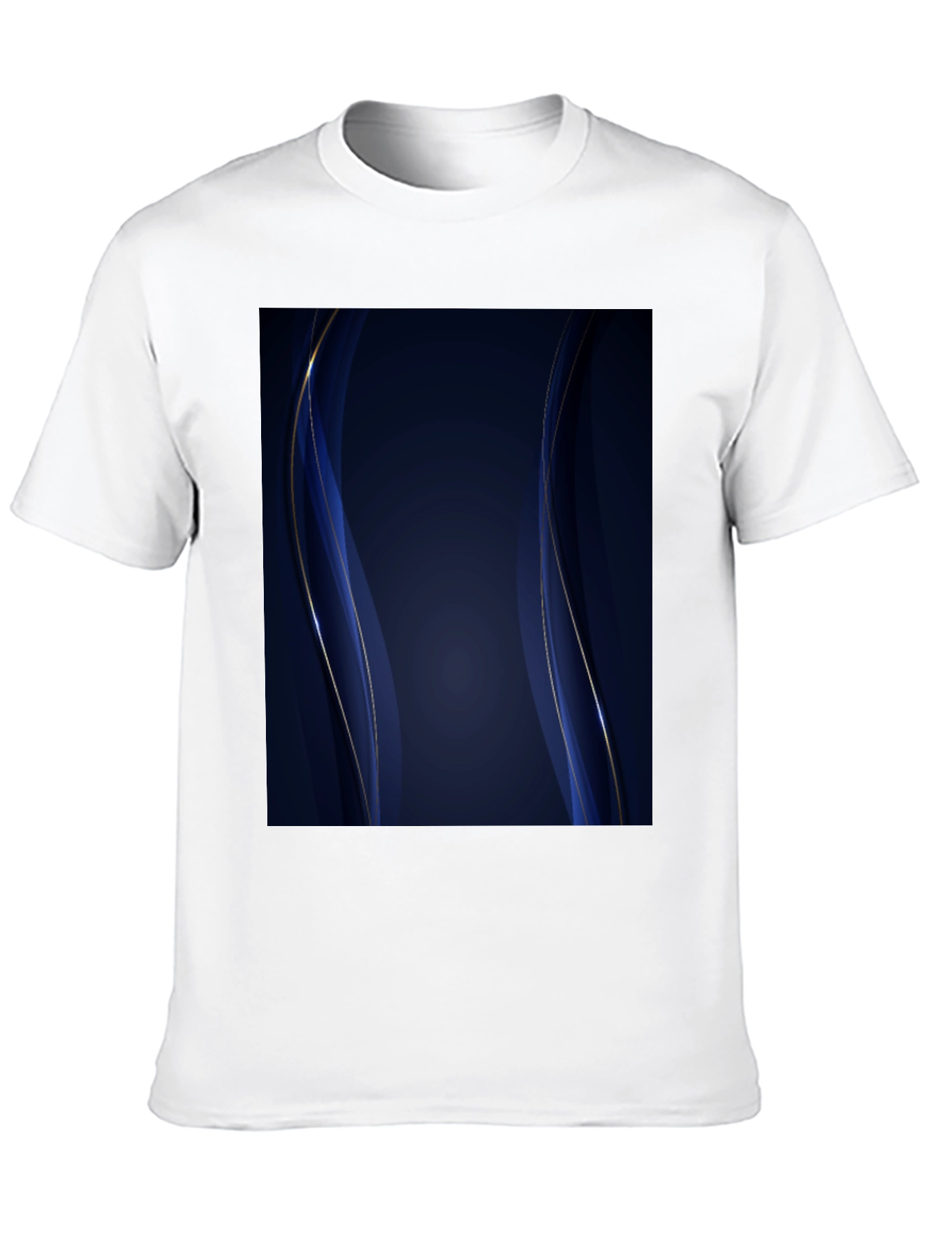 Elegant Dark Blue Abstract Wave Design Black T-Shirt