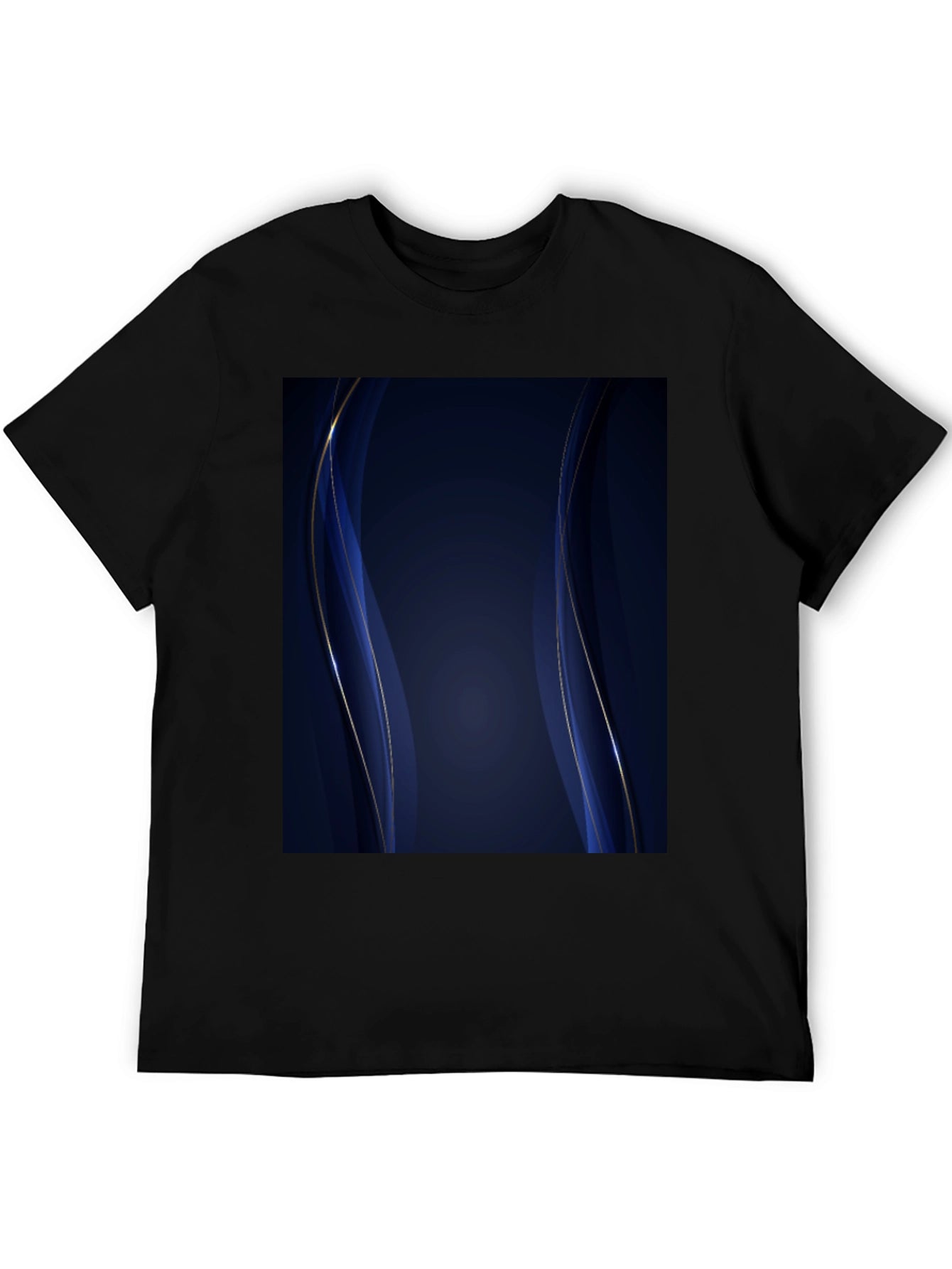 Elegant Dark Blue Abstract Wave Design Black T-Shirt