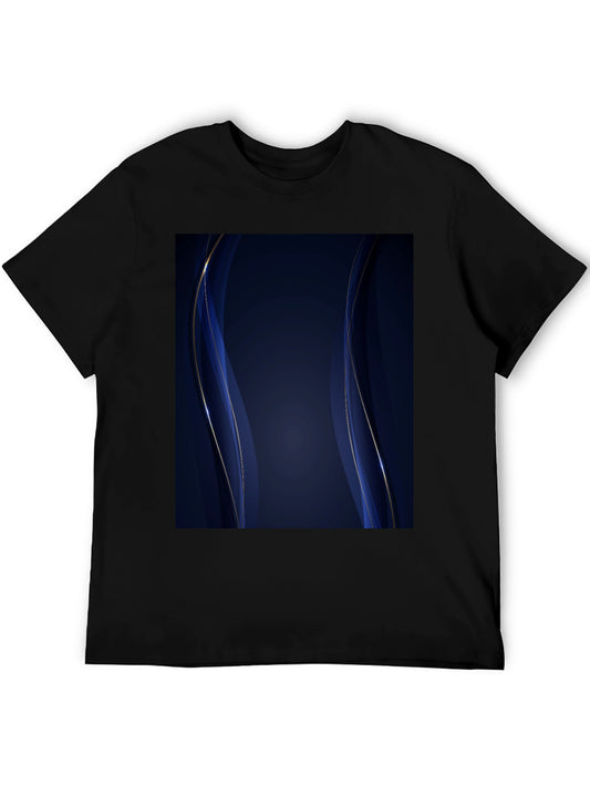 Elegant Dark Blue Abstract Wave Design Black T-Shirt