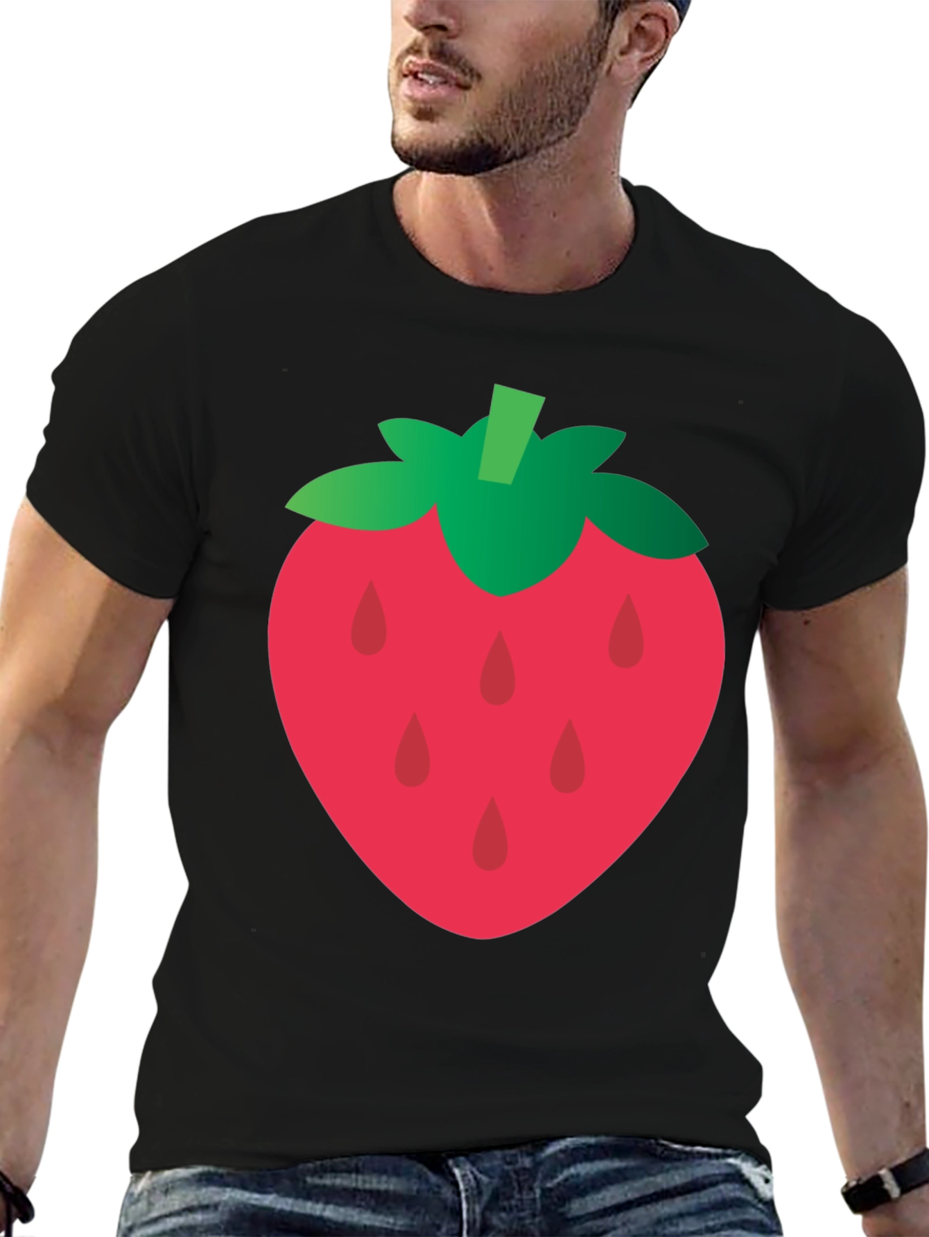 Strawberry Graphic Tee - Casual Black T-Shirt