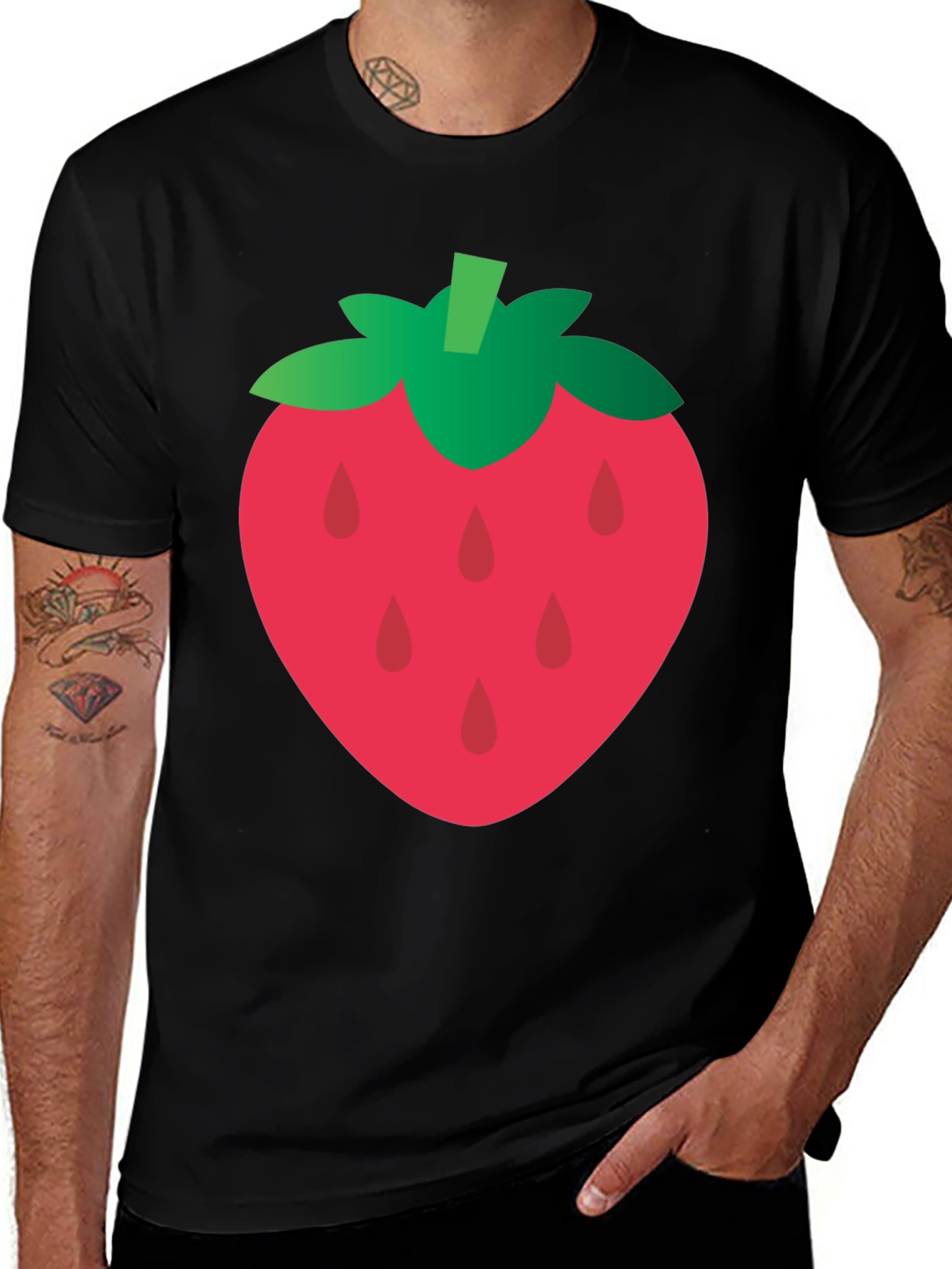 Strawberry Graphic Tee - Casual Black T-Shirt