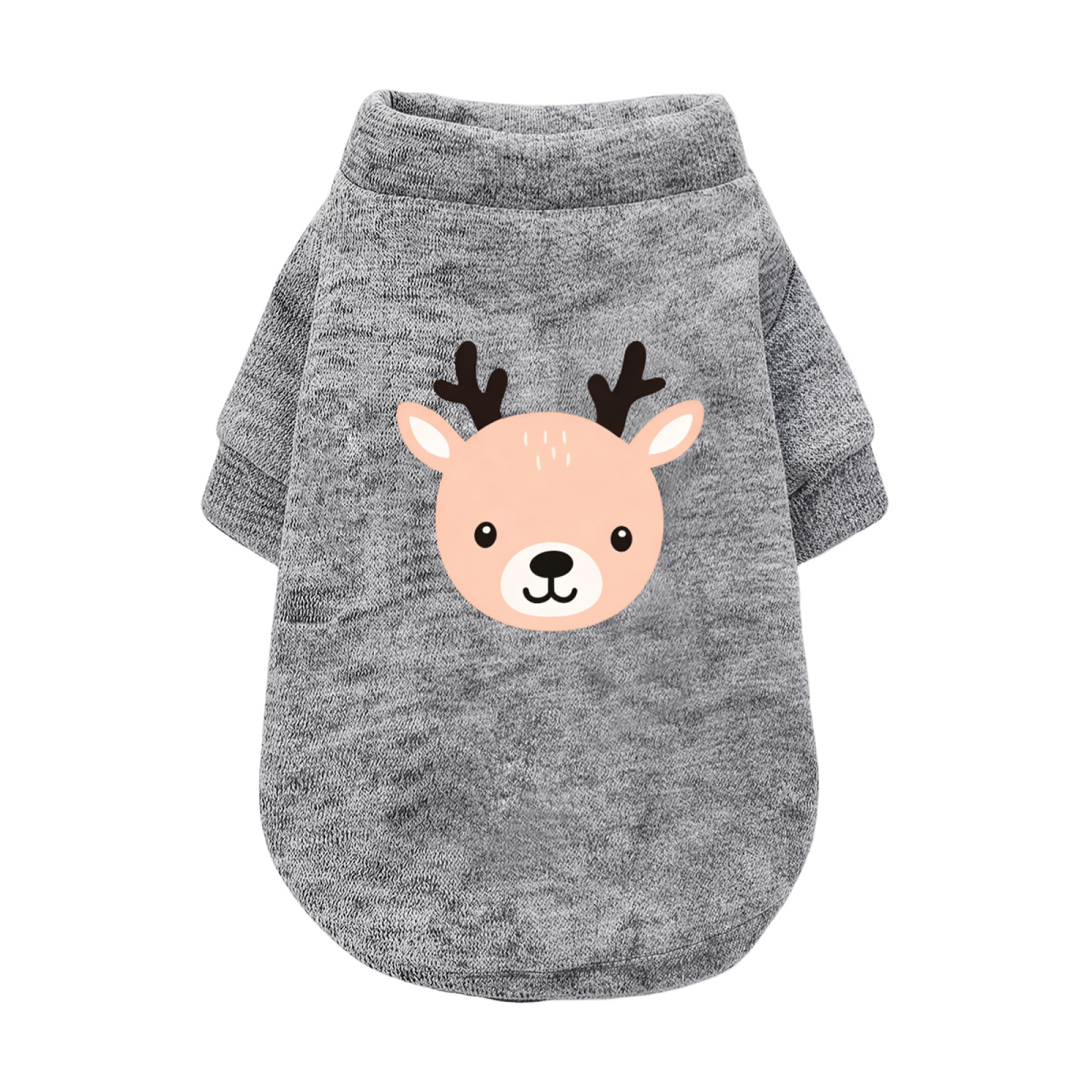Adorable Cartoon Deer Head Grey Dog Sweater