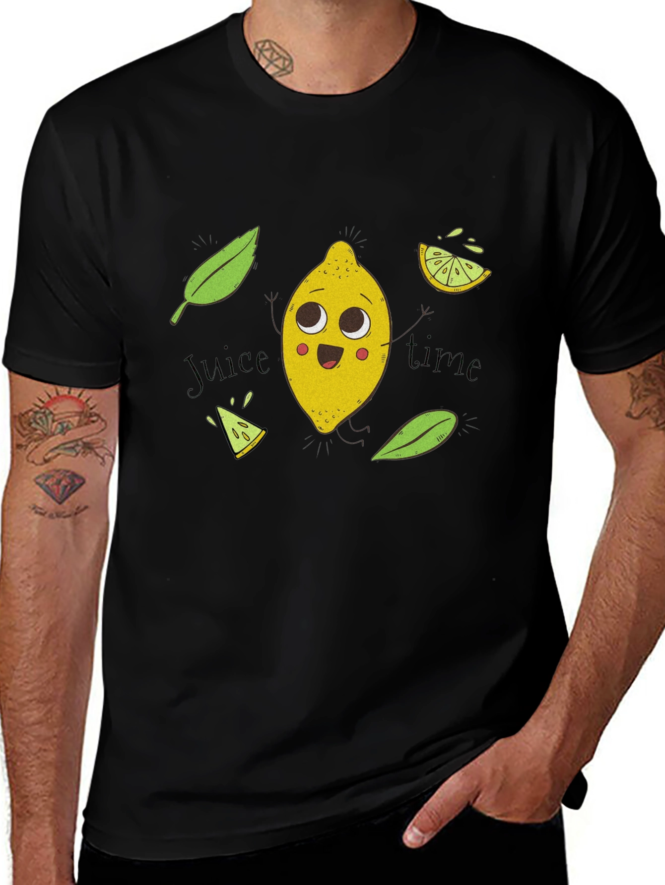 Cute Lemon Cartoon Black T-Shirt - Juice Time!