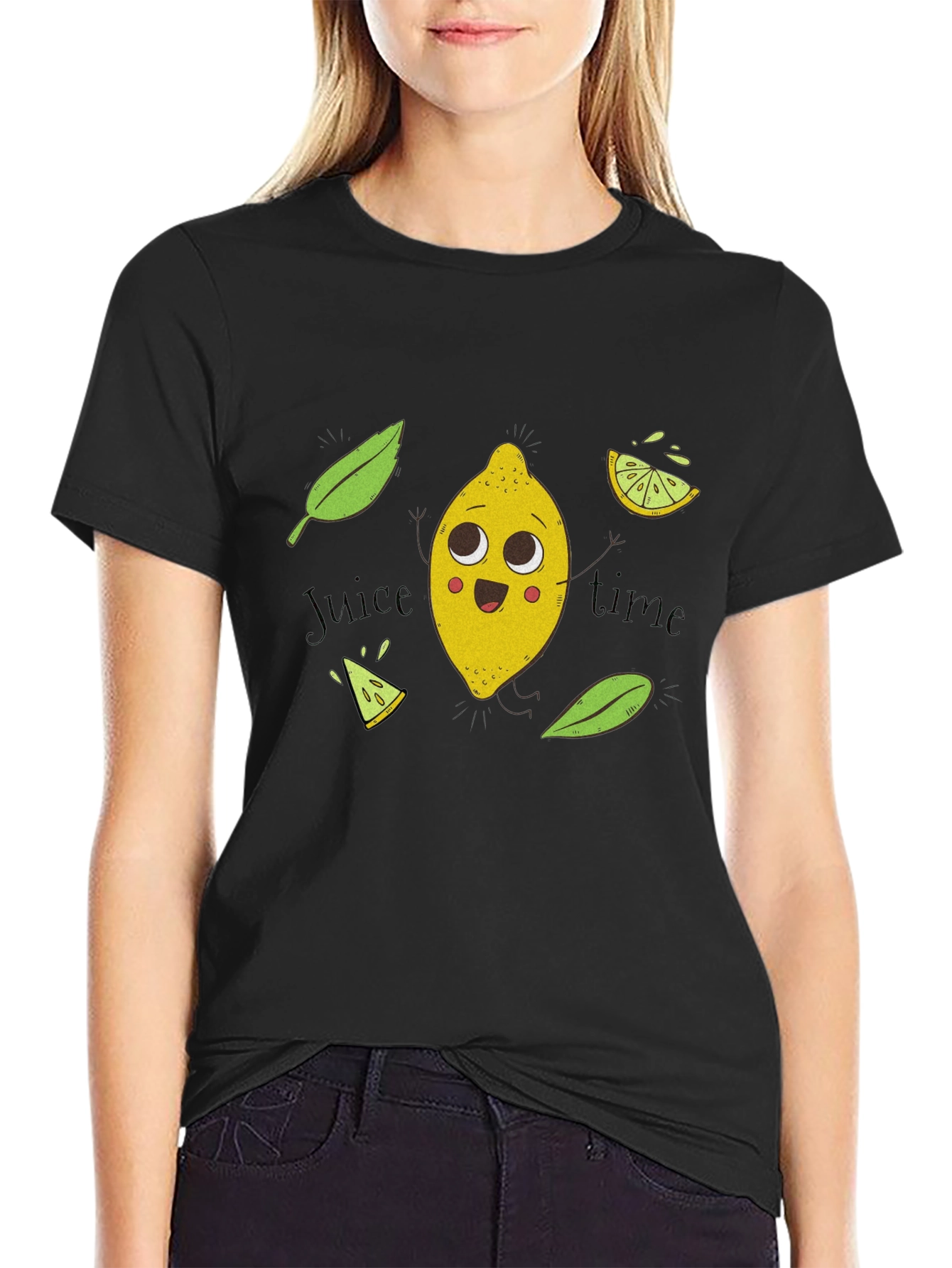Cute Lemon Cartoon Black T-Shirt - Juice Time!